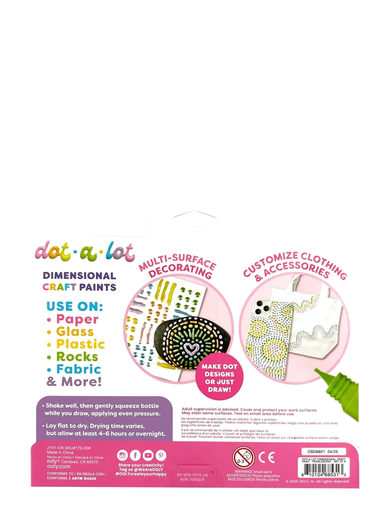 Ooly - 3D Effect Craft Paint 8 pcs - Dot-a-Lot Pearlescent - dažai - multi - 3