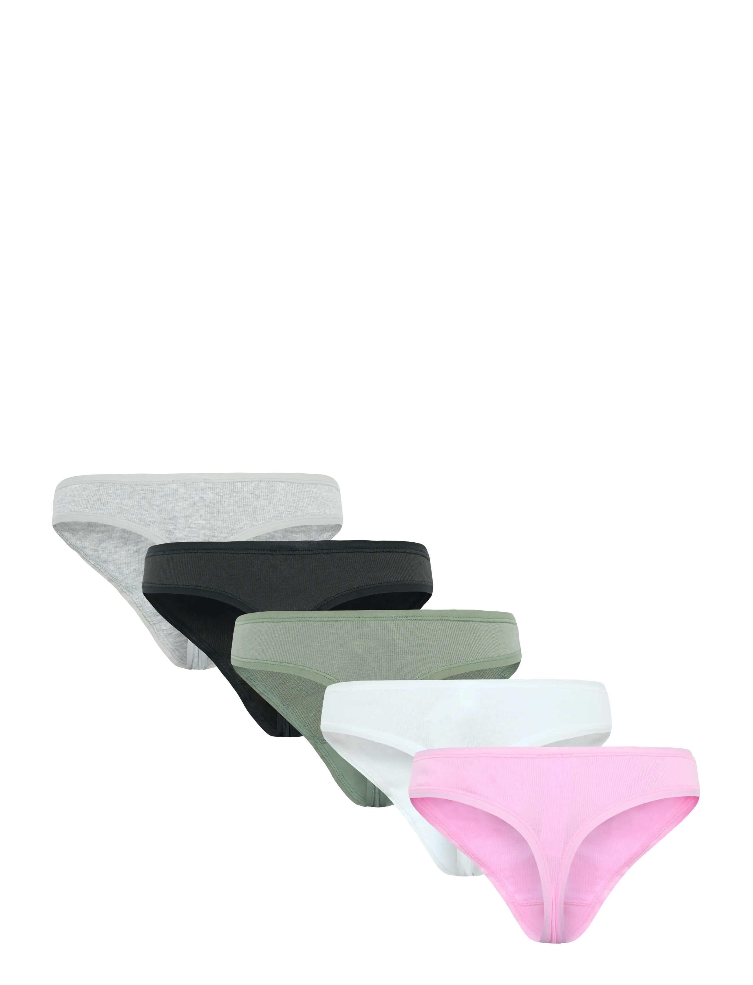 Organic Basics - Core Rib Thong 5-pack - string - white / black / grey melange / petal pink / seaweed - 1