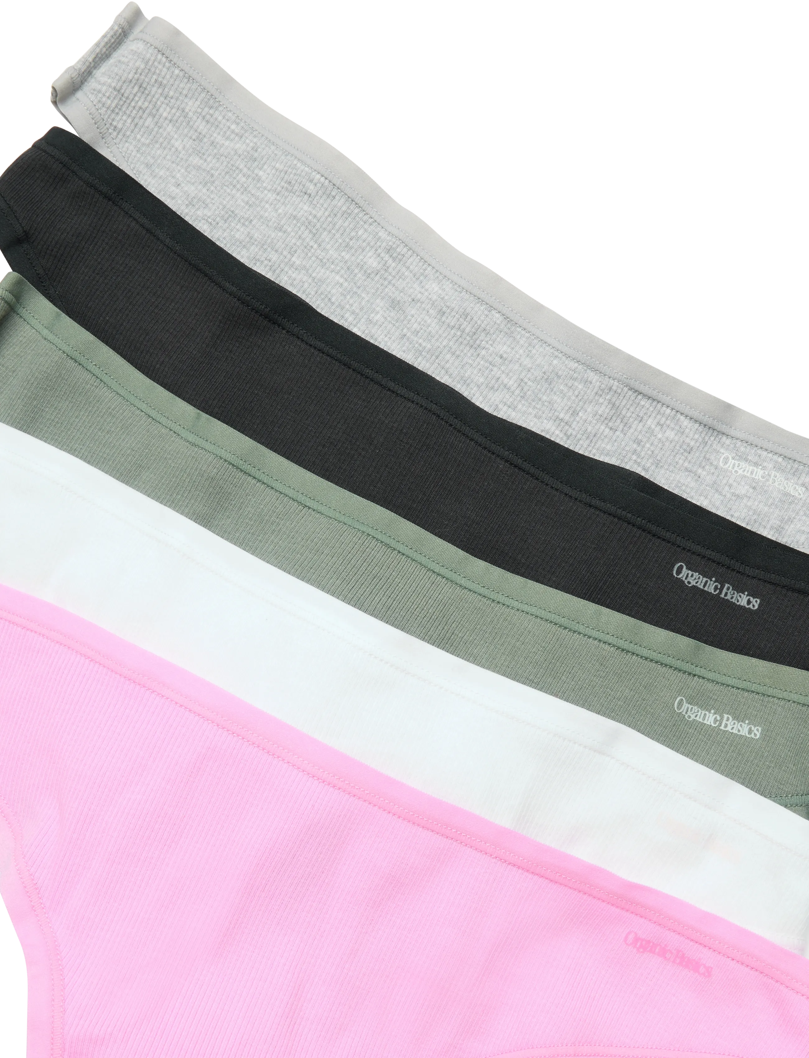 Organic Basics - Core Rib Thong 5-pack - string - white / black / grey melange / petal pink / seaweed - 2