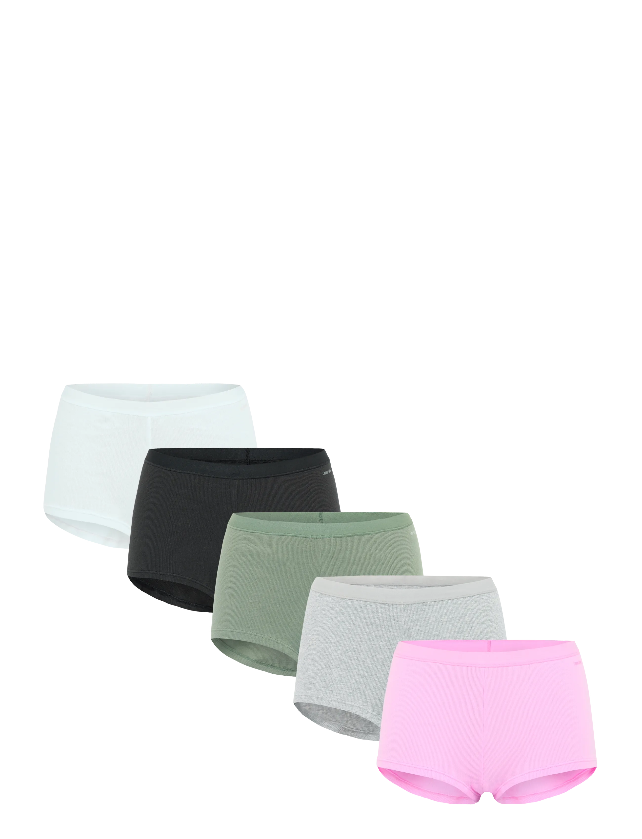 Organic Basics Core Rib Shorty 5-pack - Organic Basics - WHITE / BLACK / GREY MELANGE / PETAL PINK / SEAWEED / multi