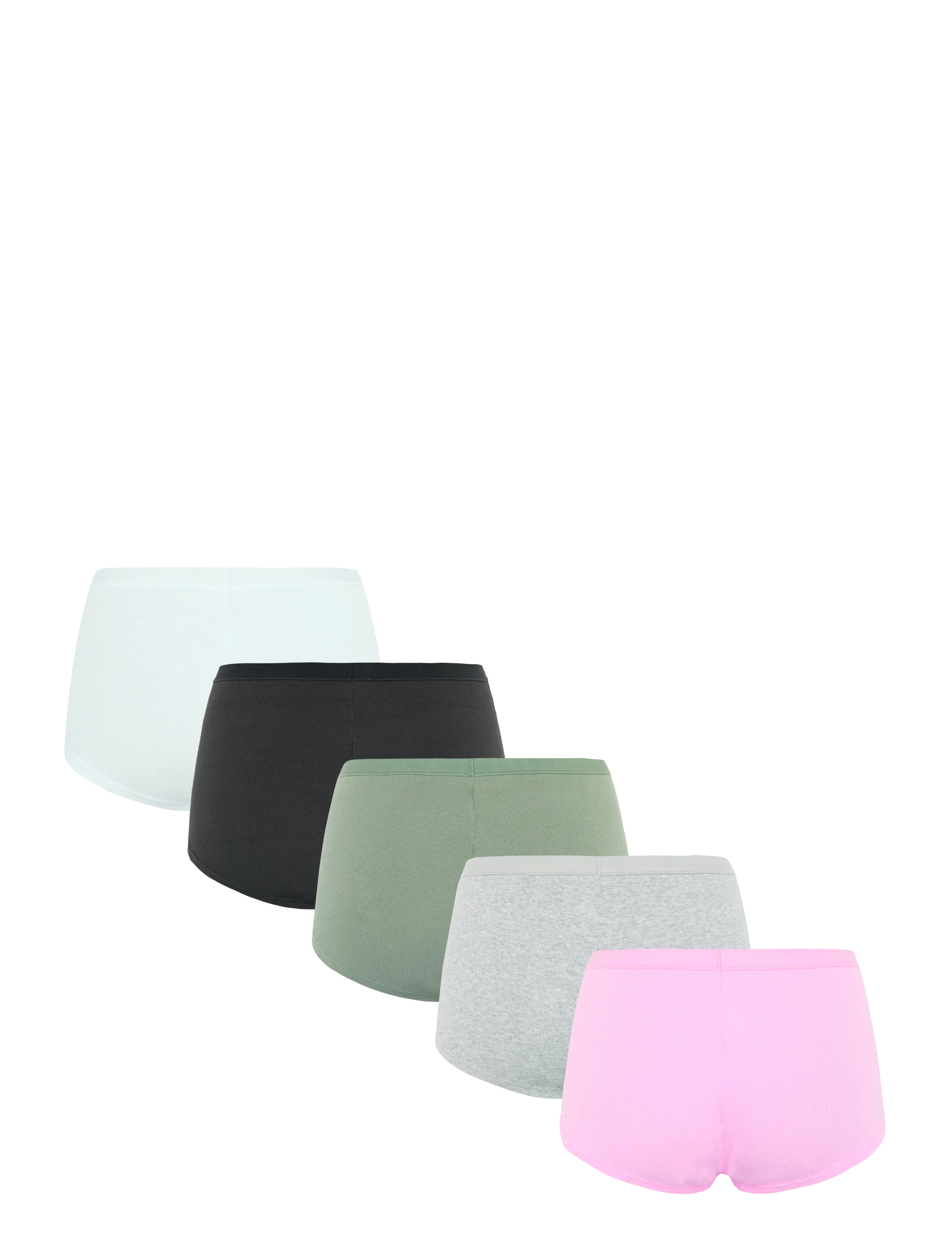 Organic Basics - Core Rib Shorty 5-pack - damen - white / black / grey melange / petal pink / seaweed - 1
