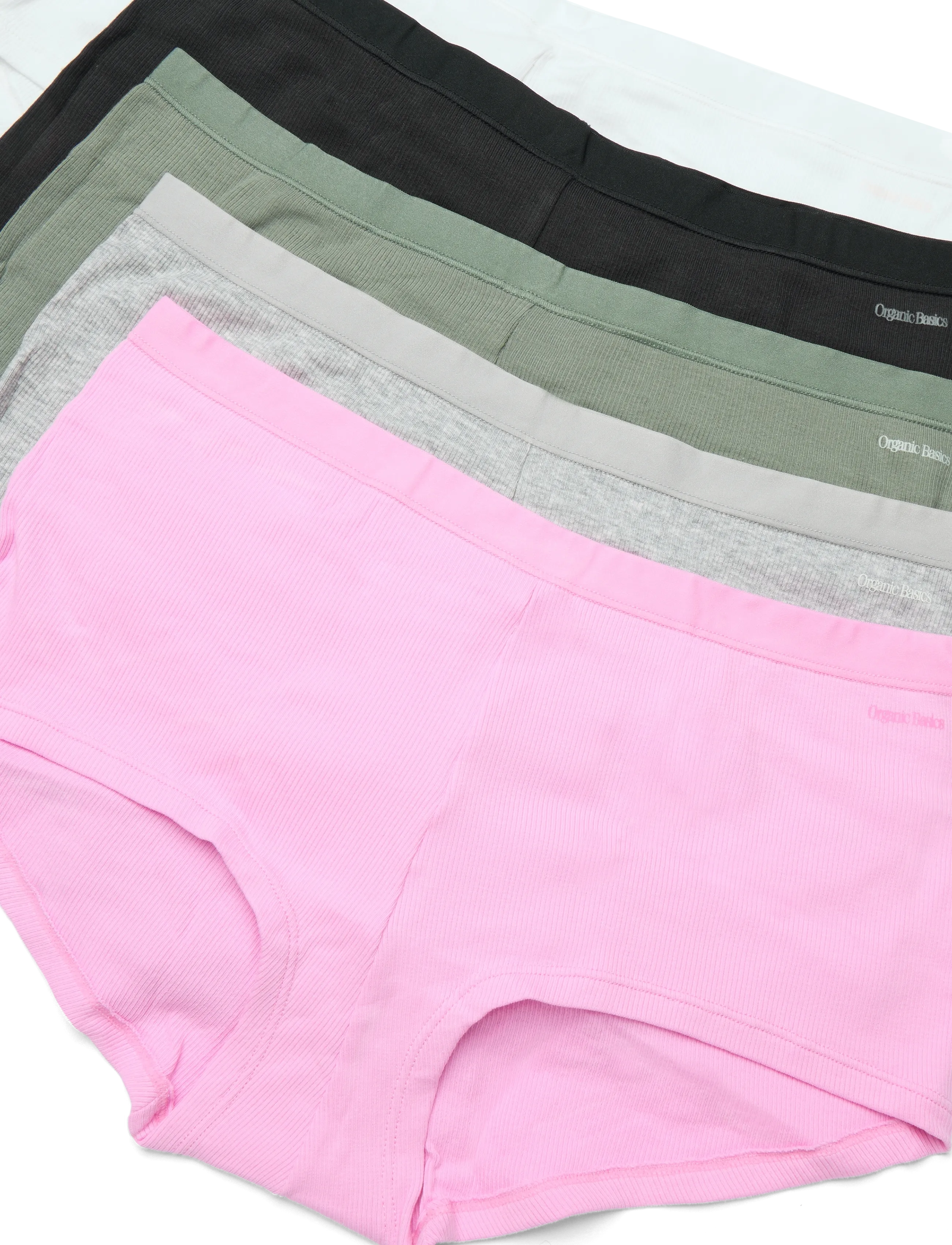 Organic Basics - Core Rib Shorty 5-pack - damen - white / black / grey melange / petal pink / seaweed - 2