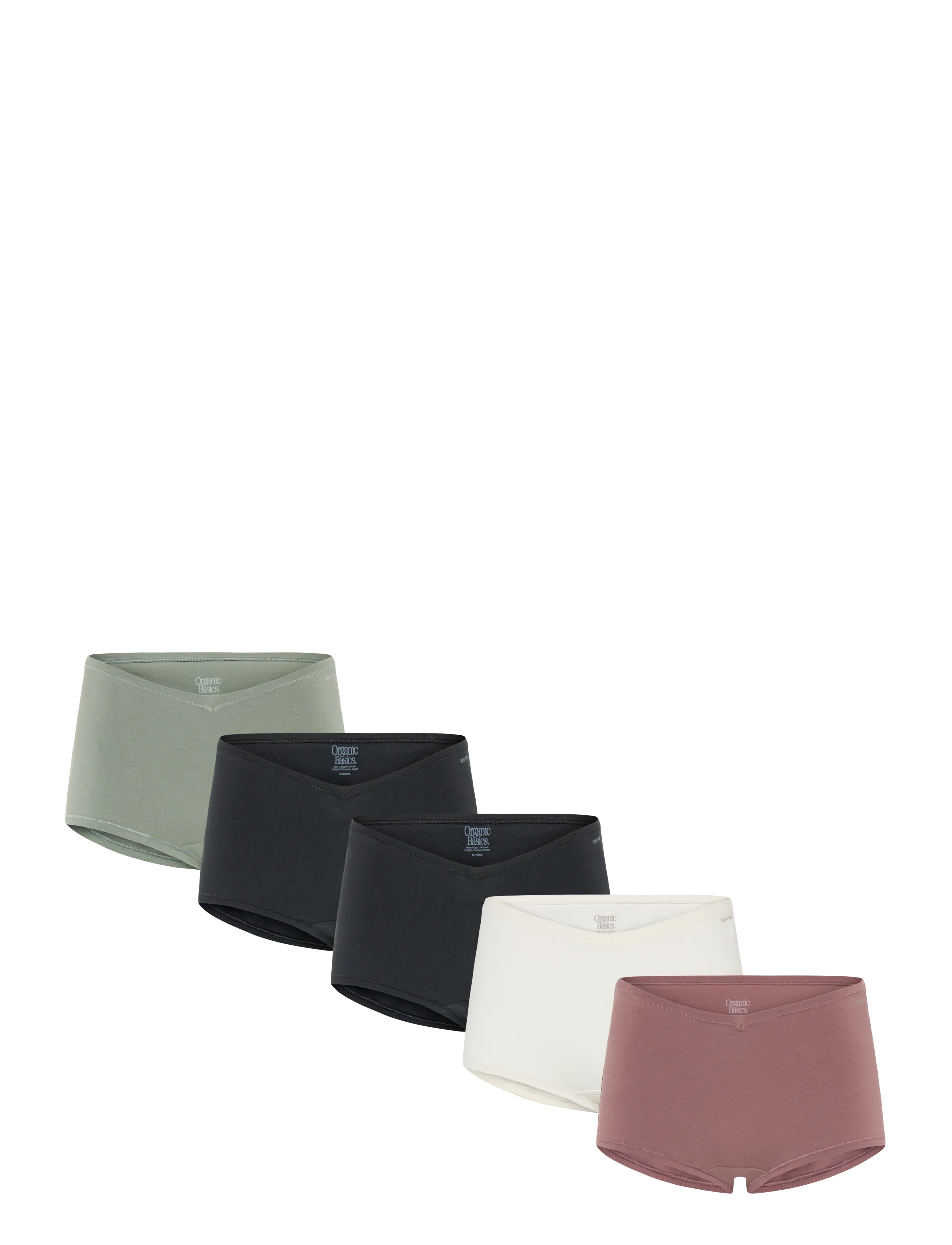 Organic Basics Flex Shorty 5-Pack - Organic Basics - BLACK / BLACK / OFF WHITE / ROSE WOOD / SEAWEED / black