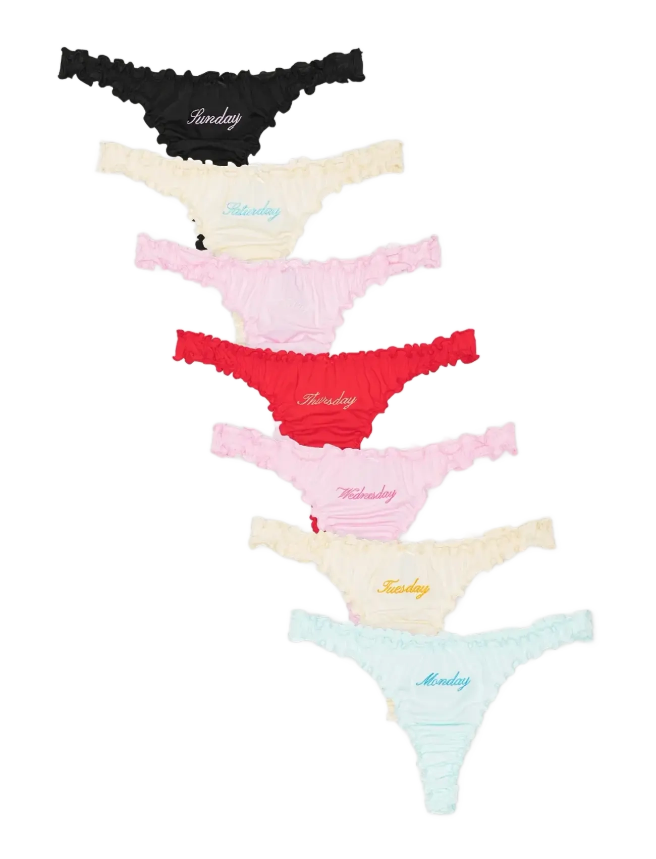 Organic Basics Core Ruffled Thong Week-Pack - Lingerie - SEAFOAM / FAIRY PINK / DRAGON RED / SOFT VANILLA / BLACK / black