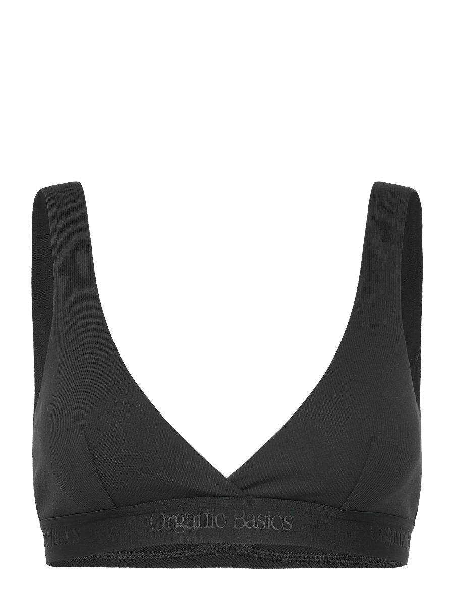 Organic Basics - Core Rib Plunge Bralette - bralette - black - 0