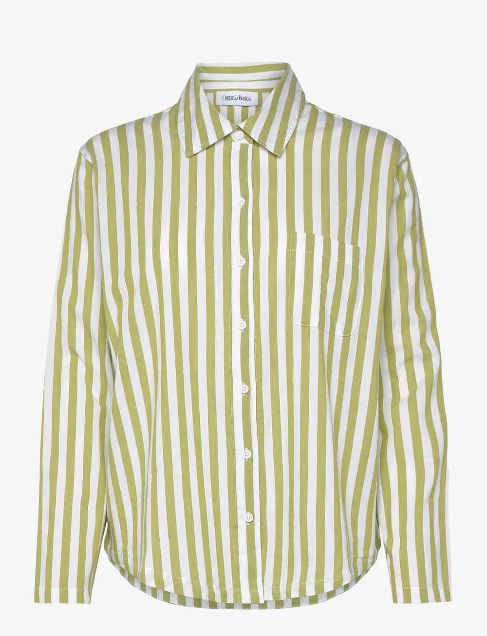 Organic Basics - Core Sleep Poplin Shirt - langærmede skjorter - matcha green stripe - 1