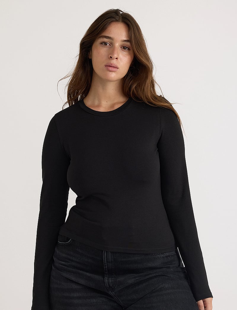 Organic Basics - Everyday Regular Long Sleeve Tee - nattøj & hyggetøj - black - 0