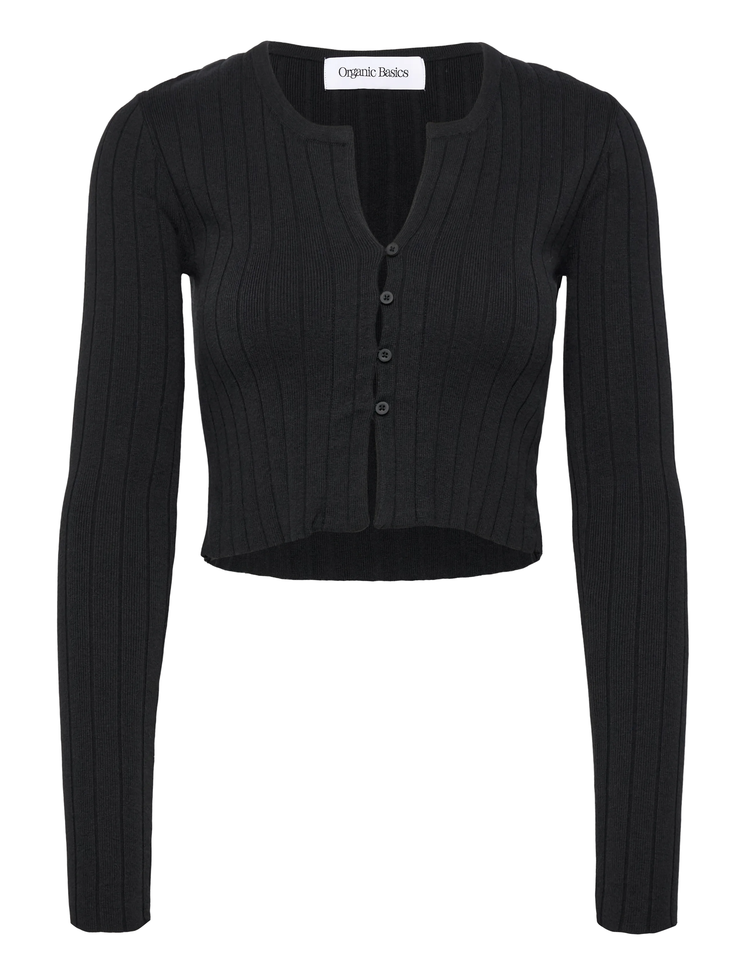 ORGANIC BASICS Soft Knit Rib Crop Cardigan Schwarz - L - Damen