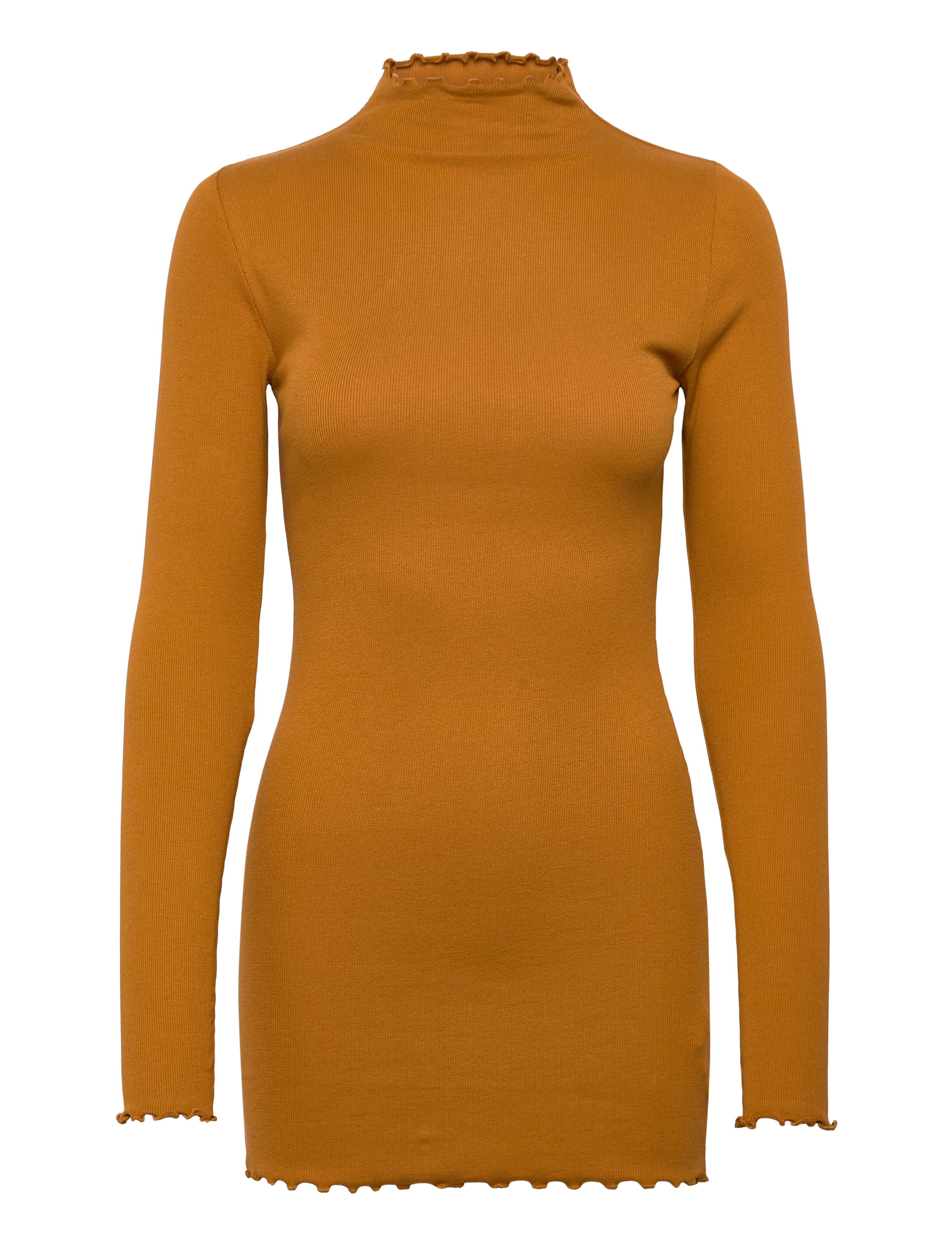 ORGANIC BASICS Core Rib Mock Neck Lange Ärmel Kleid Braun - S - Damen