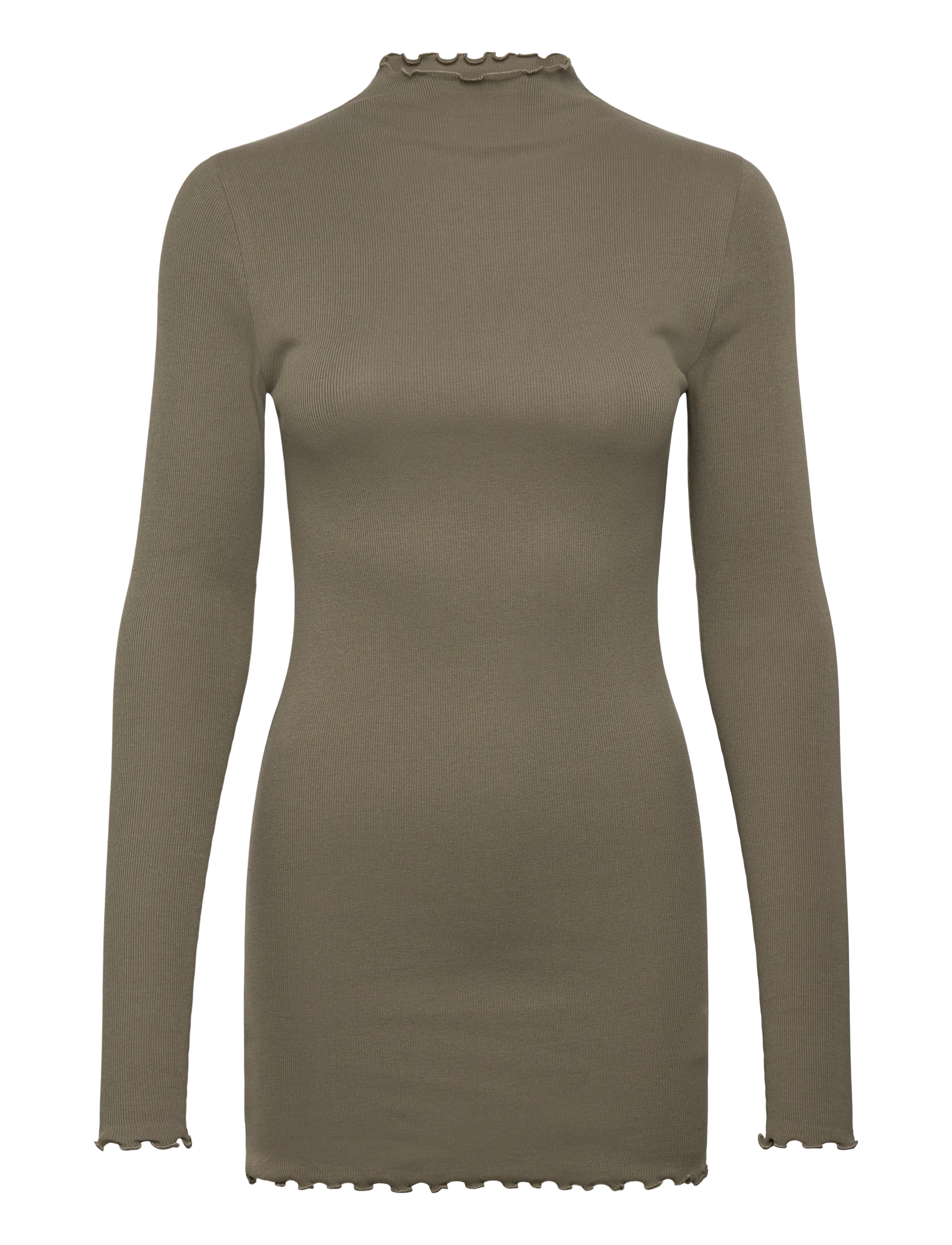 ORGANIC BASICS Core Rib Mock Neck Lange Ärmel Kleid Khaki - L - Damen