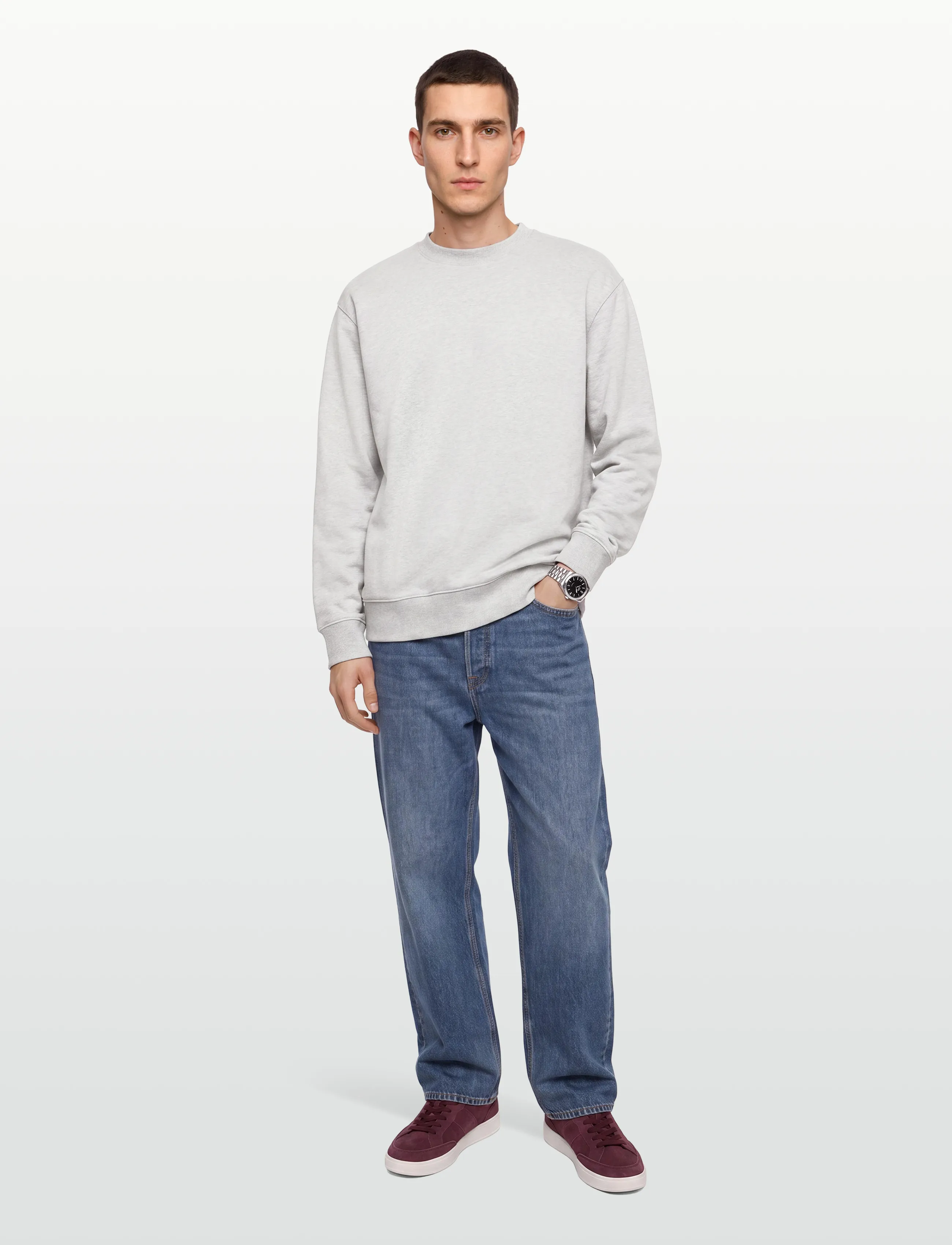 Organic Basics Weekend Boxy Fit Crewneck Sweatshirt, S, Sweatshirts & Hoodies, Grau - Sweatshirts, Männerswear