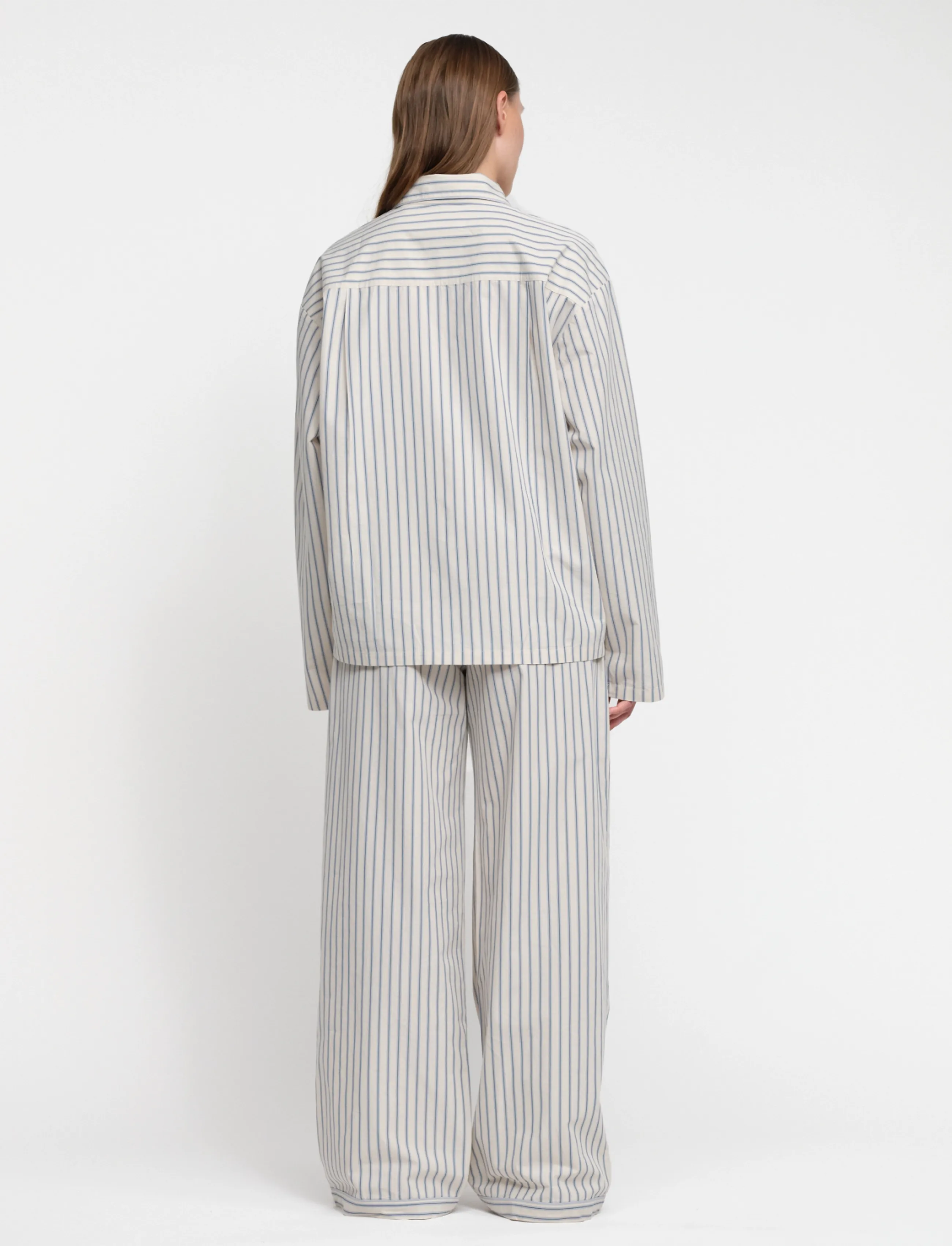 Organic Basics - Core Sleep Poplin Pants 2.0 - pyjamasbyxor - cloudy blue stripe - 3
