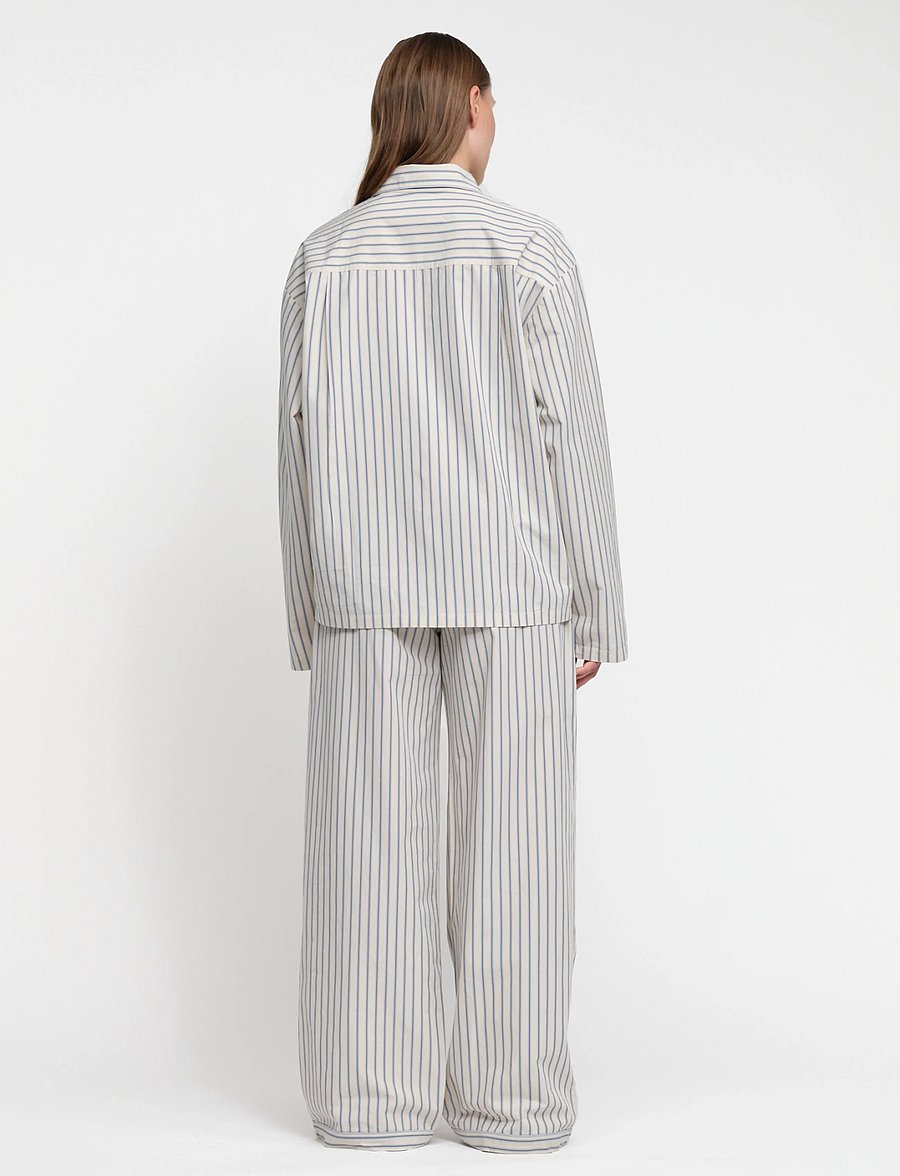 Organic Basics - Core Sleep Poplin Pants 2.0 - pyjamasbyxor - cloudy blue stripe - 3