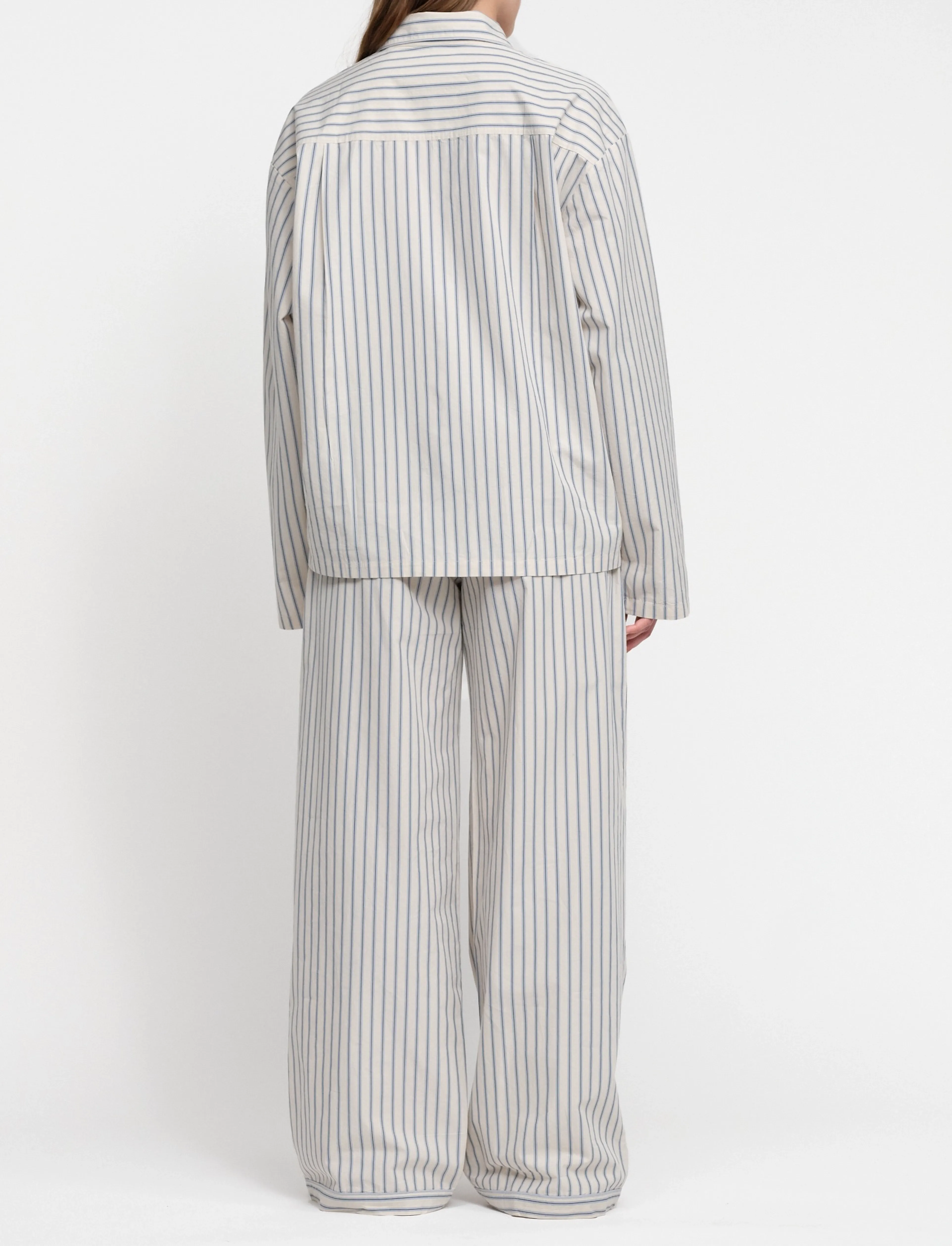 Organic Basics - Core Sleep Poplin Pants 2.0 - pyjamasbyxor - cloudy blue stripe - 3