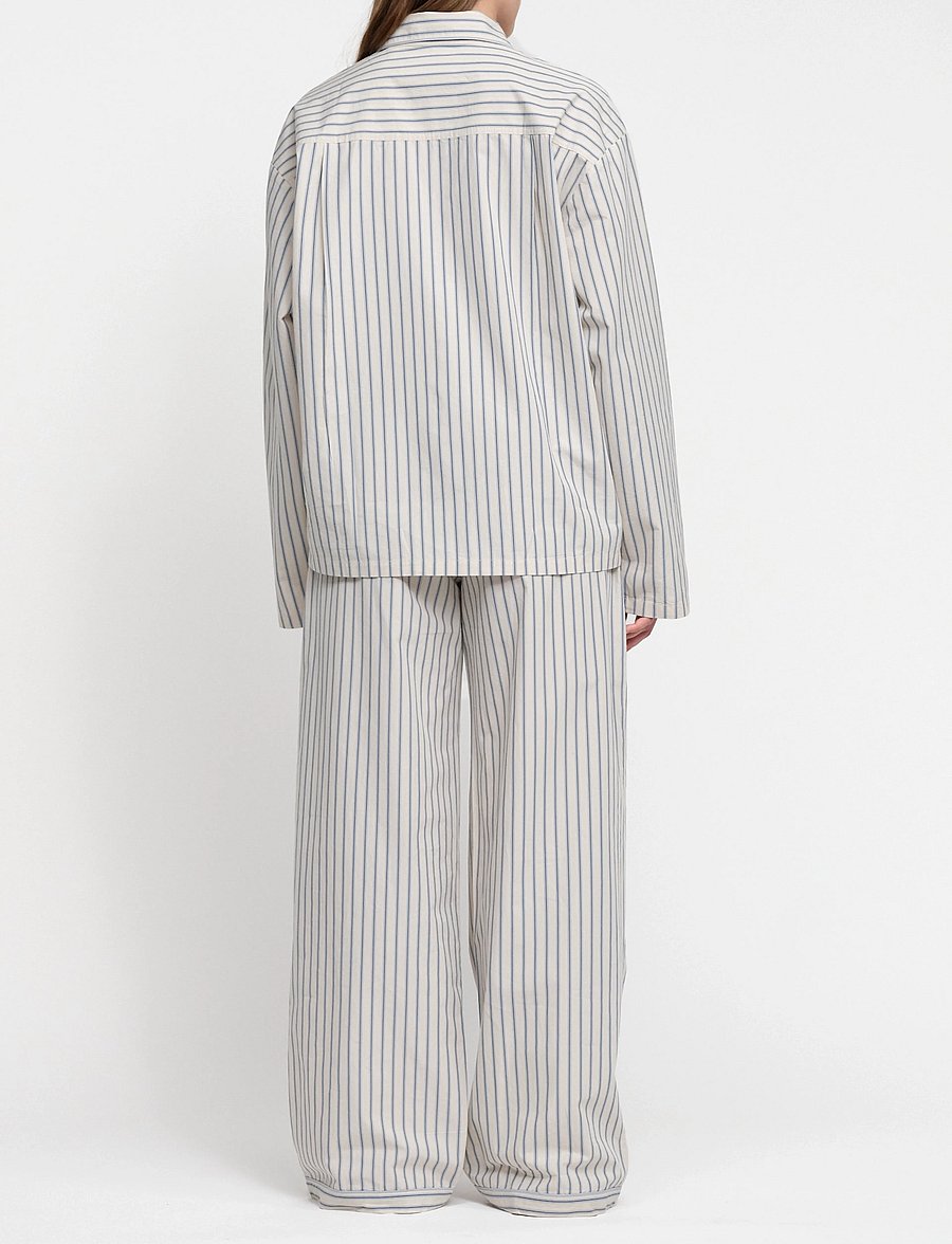 Organic Basics - Core Sleep Poplin Pants 2.0 - pyjamasbyxor - cloudy blue stripe - 3