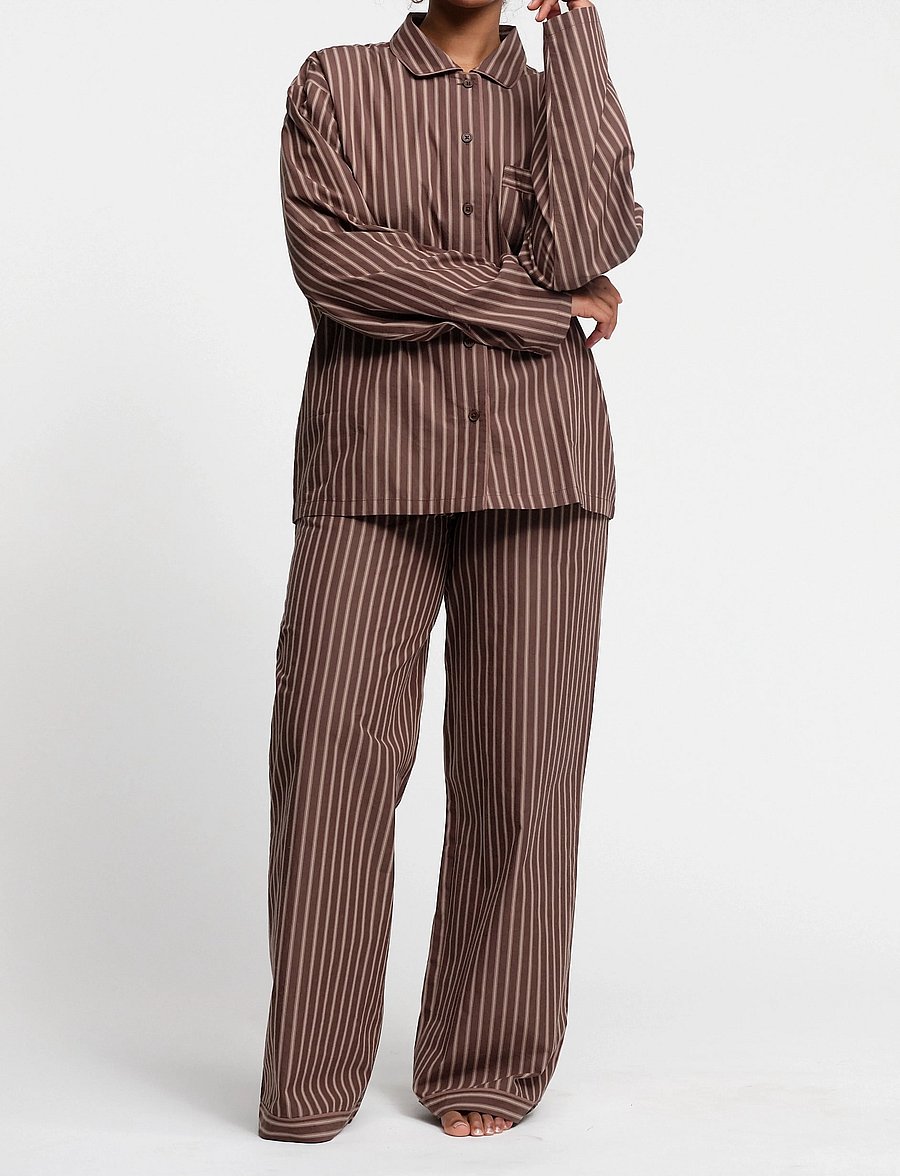 Organic Basics - Core Sleep Poplin Pants 2.0 - pidžaamapüksid - truffle stripe - 0