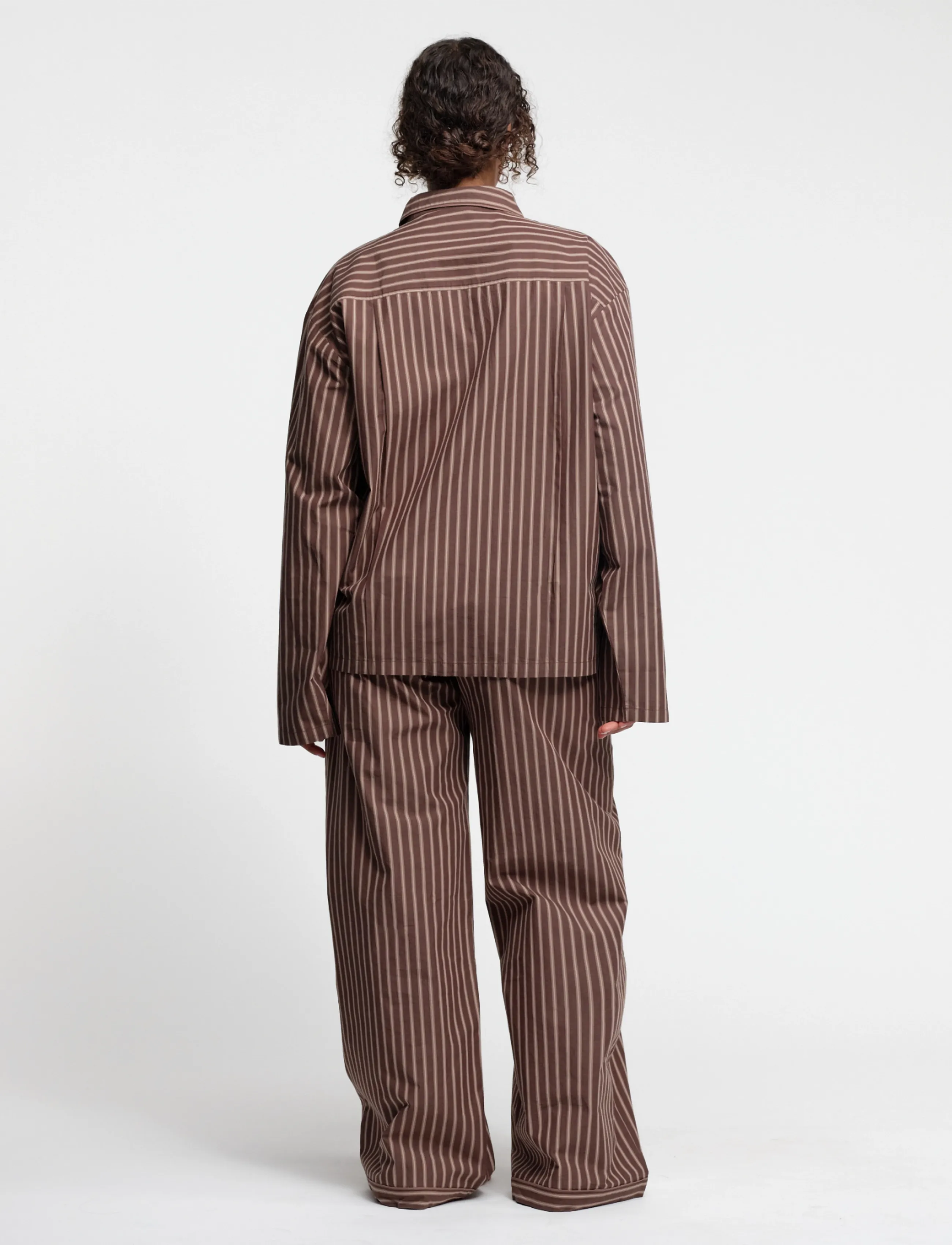 Organic Basics - Core Sleep Poplin Pants 2.0 - pyjamasbyxor - truffle stripe - 4