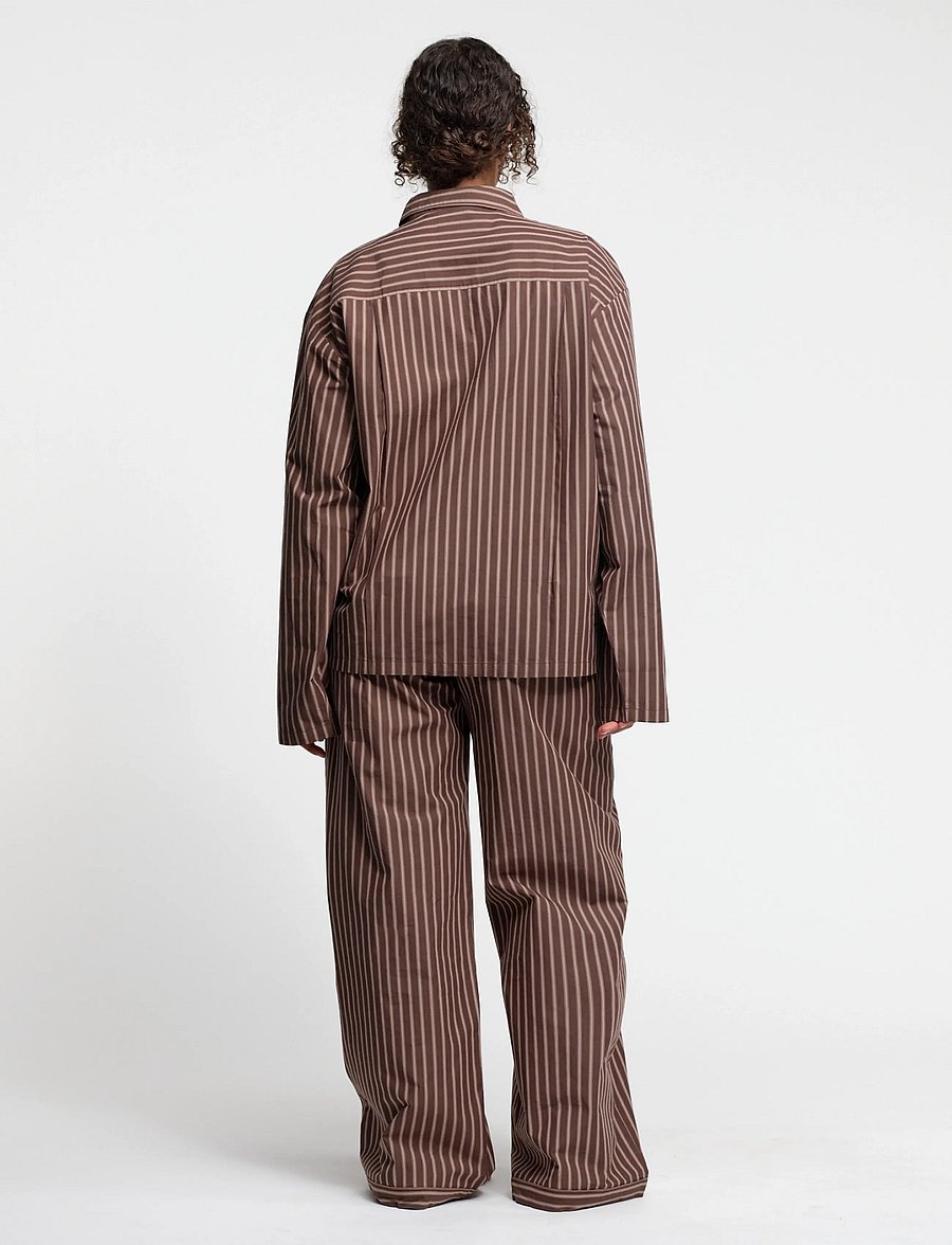 Organic Basics - Core Sleep Poplin Pants 2.0 - pyjamasbyxor - truffle stripe - 4