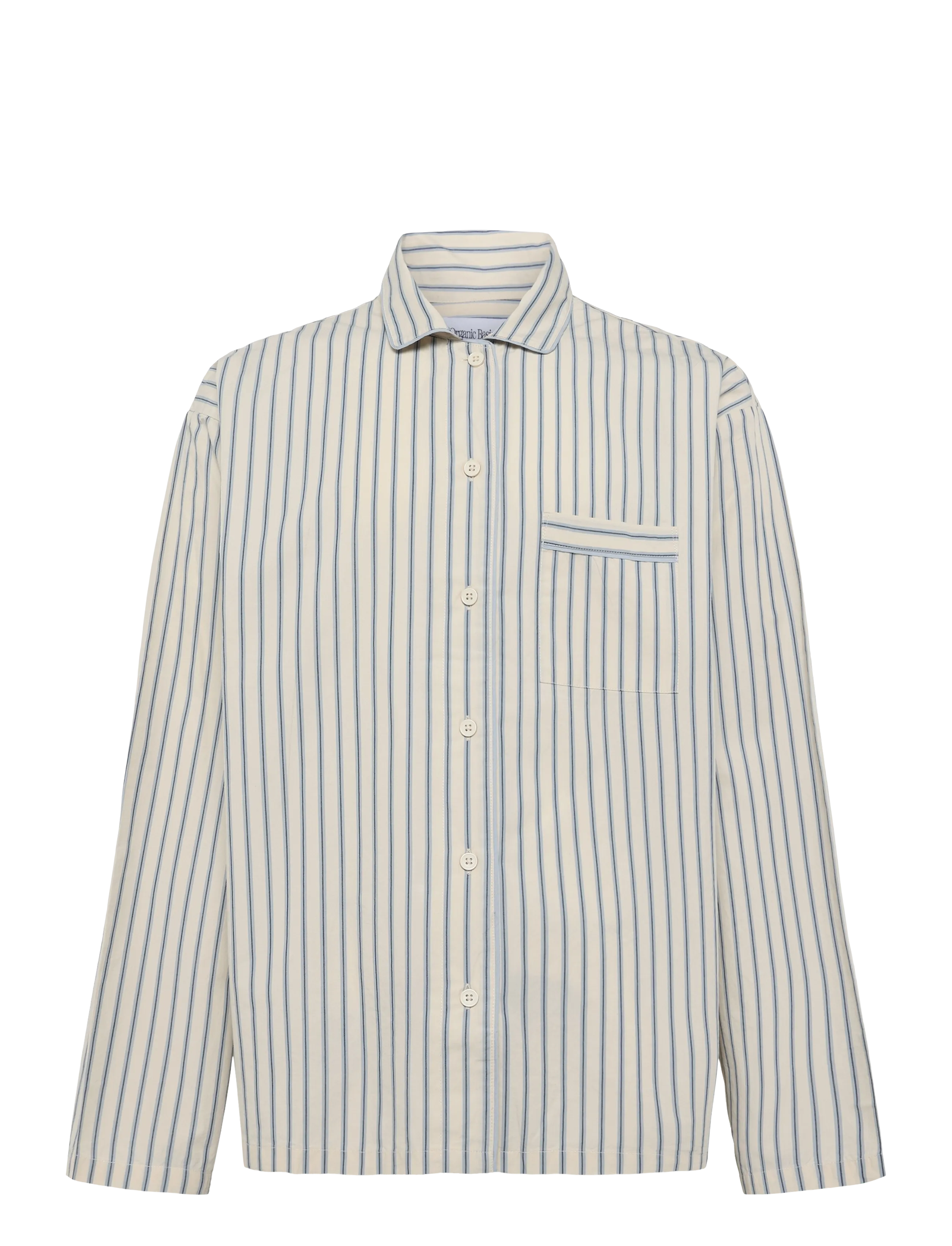 Organic Basics Core Sleep Poplin Shirt 2.0 - Pyjamaoberteile - CLOUDY BLUE STRIPE / cream