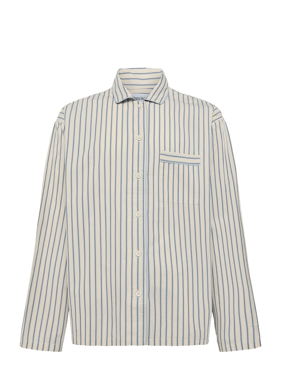 Organic Basics - Core Sleep Poplin Shirt 2.0 - pyjamaoberteile - cloudy blue stripe - 0