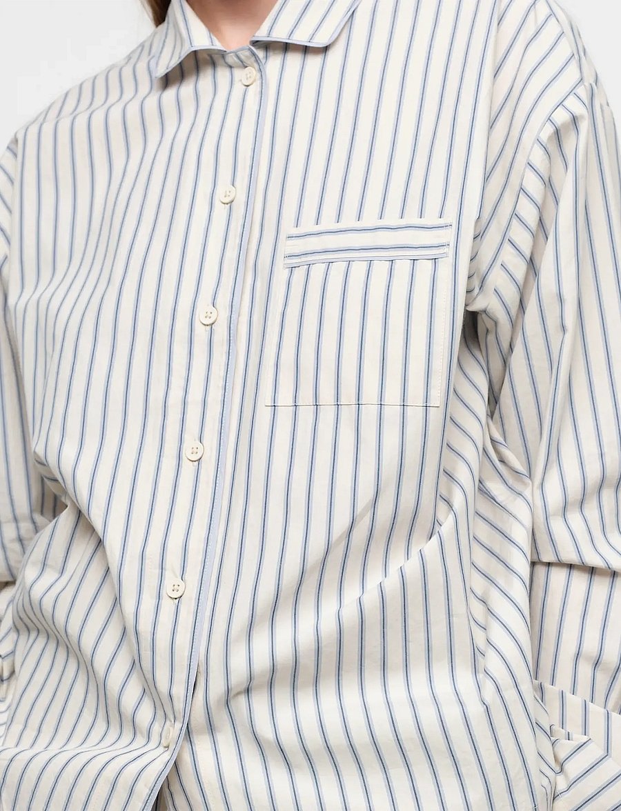 Organic Basics - Core Sleep Poplin Shirt 2.0 - pyjama tops - cloudy blue stripe - 0