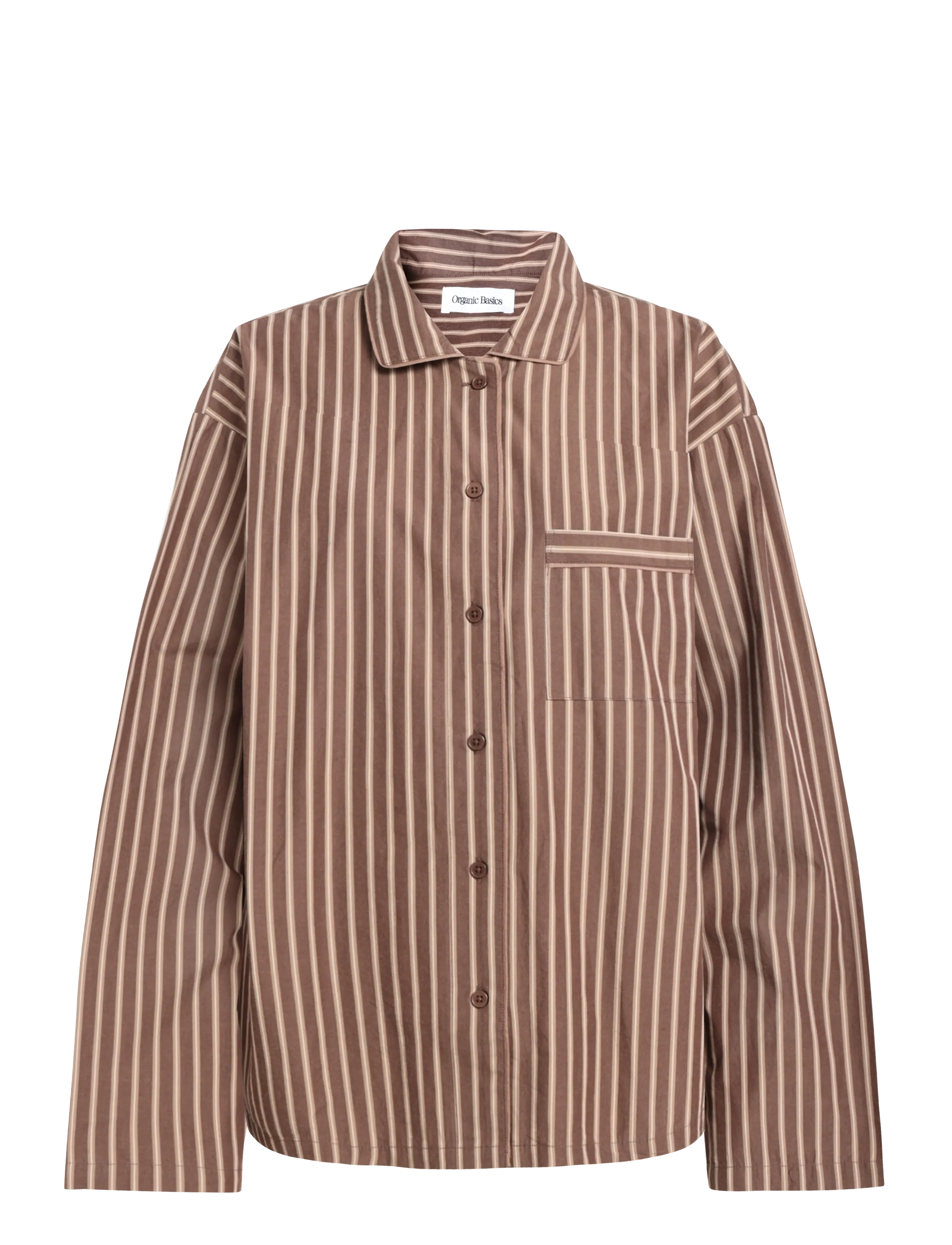 Organic Basics Core Sleep Poplin Shirt 2.0 - Organic Basics - TRUFFLE STRIPE / brown