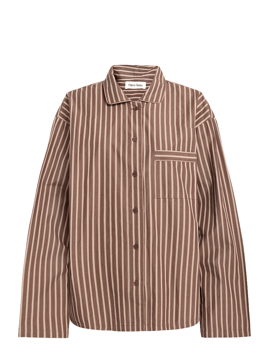 Organic Basics - Core Sleep Poplin Shirt 2.0 - pyjamasöverdelar - truffle stripe - 0