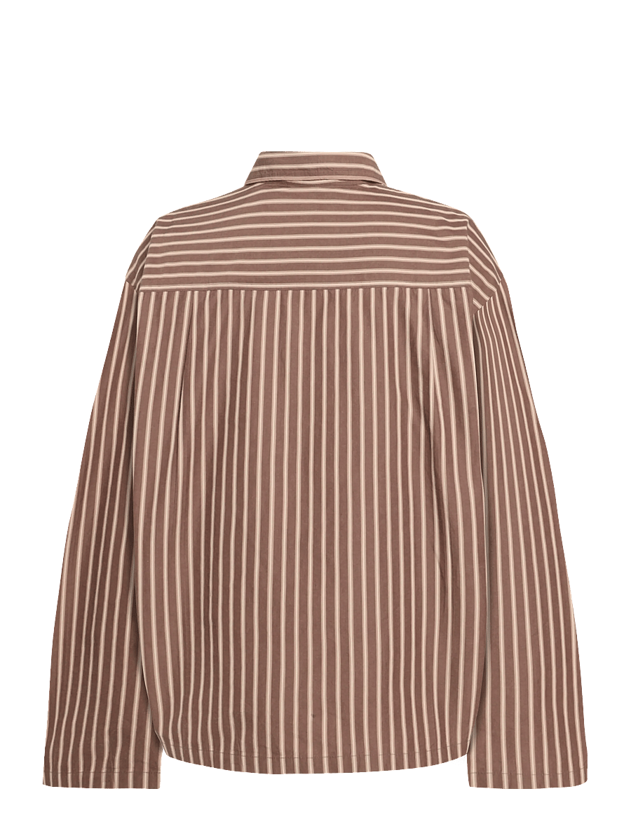 Organic Basics - Core Sleep Poplin Shirt 2.0 - pyjamasöverdelar - truffle stripe - 1