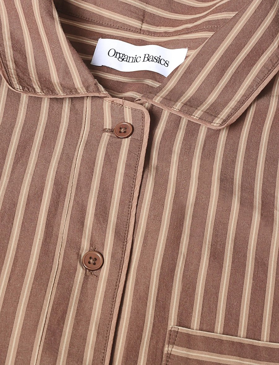 Organic Basics - Core Sleep Poplin Shirt 2.0 - pyjamasöverdelar - truffle stripe - 2