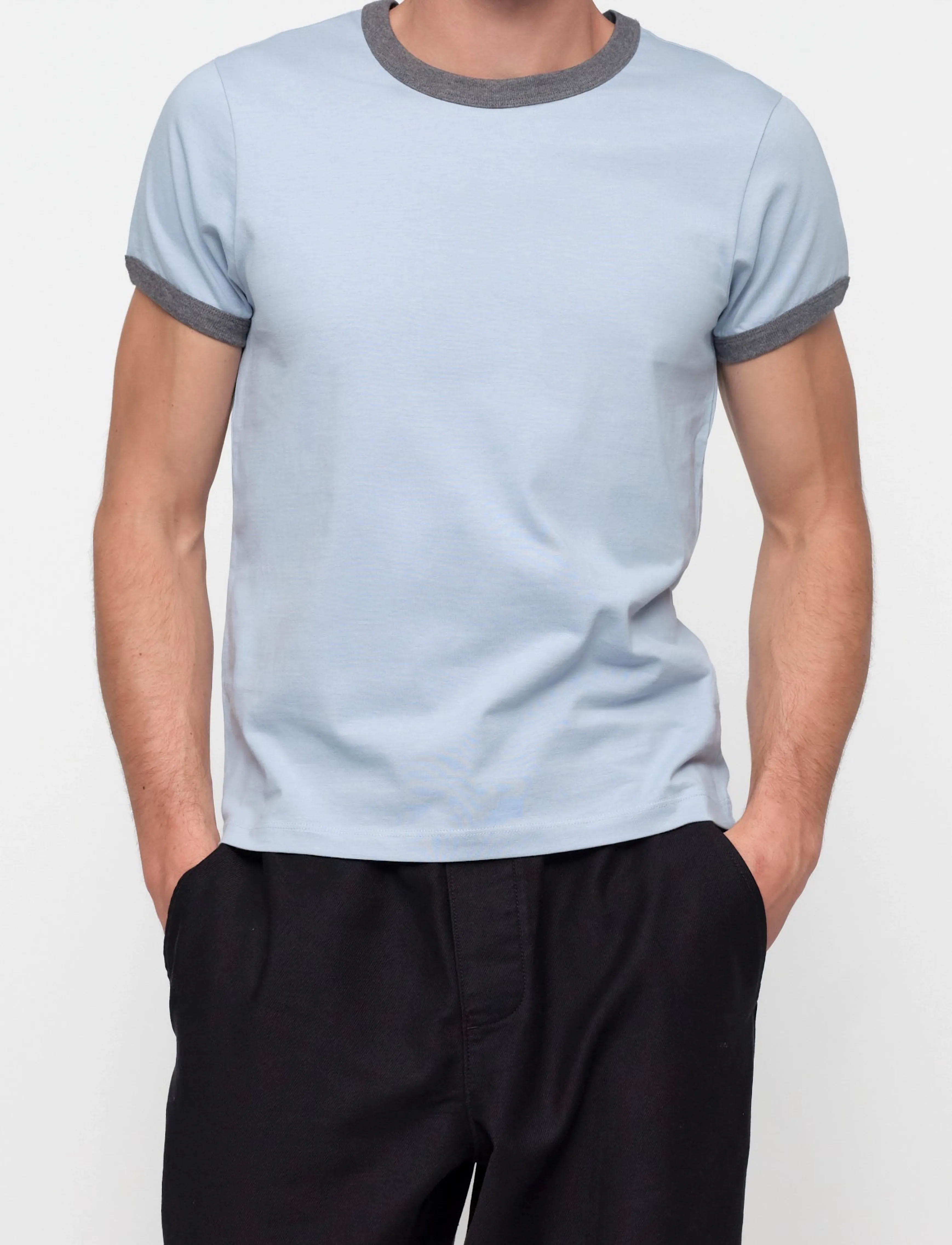 Organic Basics True Heavy Ringer Tee - Organic Basics - CLOUDY BLUE / blue