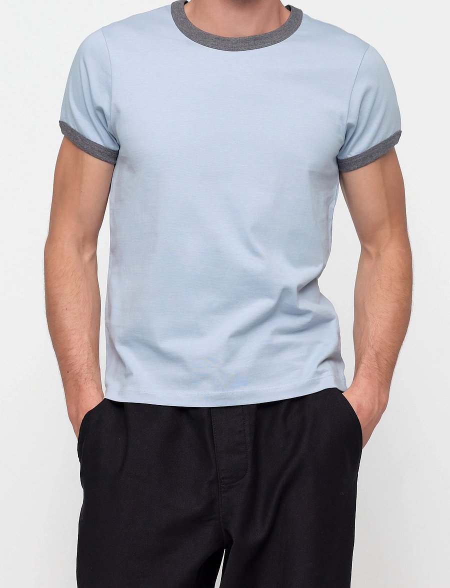 Organic Basics - True Heavy Ringer Tee - kurzärmelige t-shirts - cloudy blue - 0