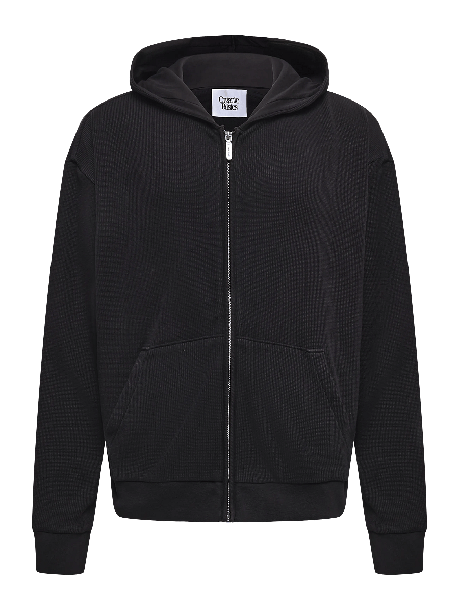 Organic Basics - Waffle Zip Hoodie - hoodies - black - 0