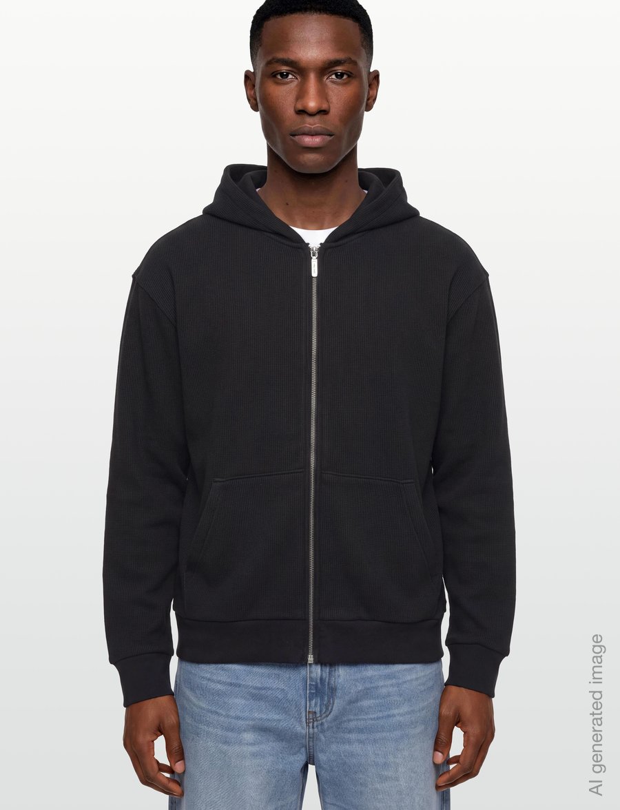 Organic Basics - Waffle Zip Hoodie - hoodies - black - 3
