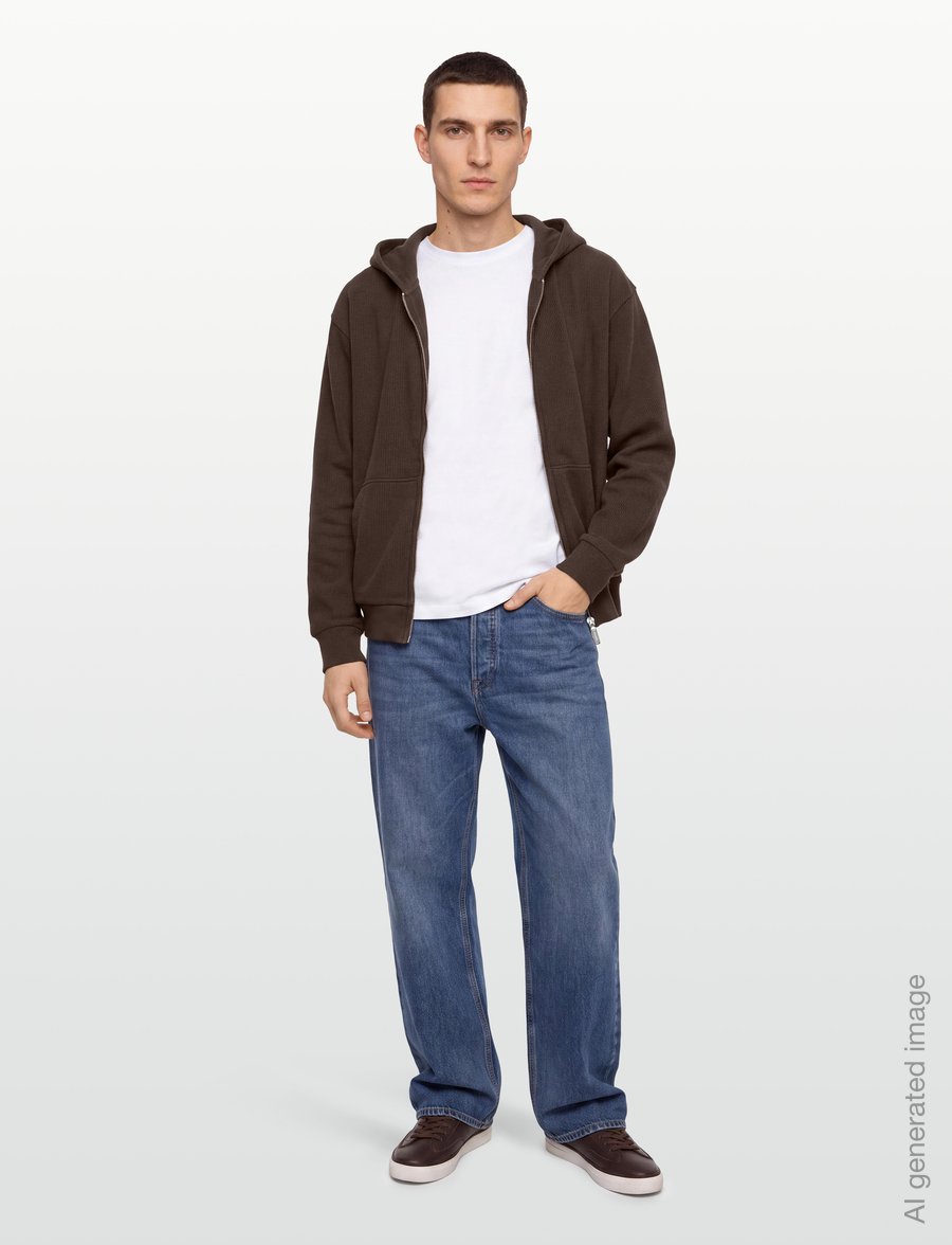 Organic Basics - Waffle Zip Hoodie - hoodies - truffle - 0