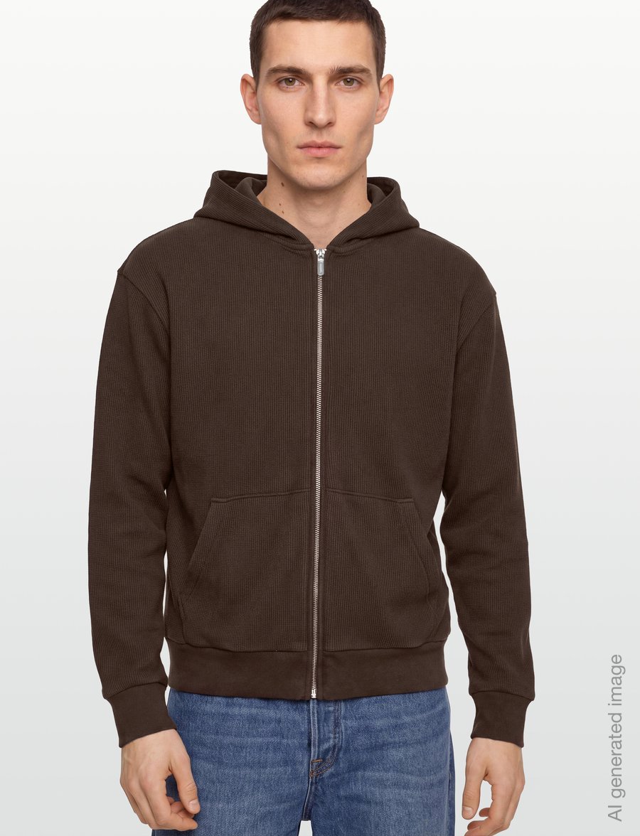 Organic Basics - Waffle Zip Hoodie - hoodies - truffle - 3