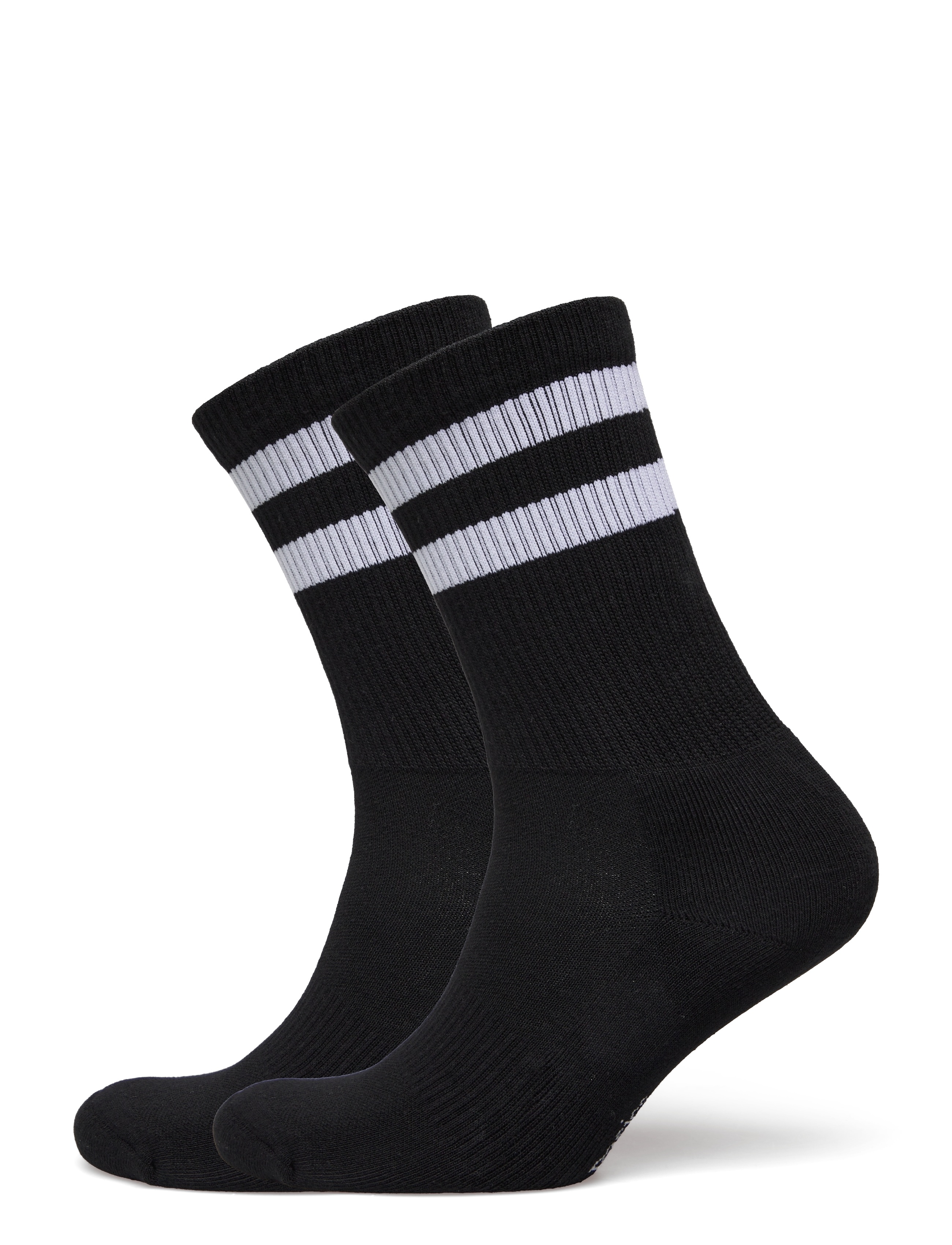 Organic Basics Core Stripe Crew Socks 2-pack - Strumpor - BLACK / WHITE / black