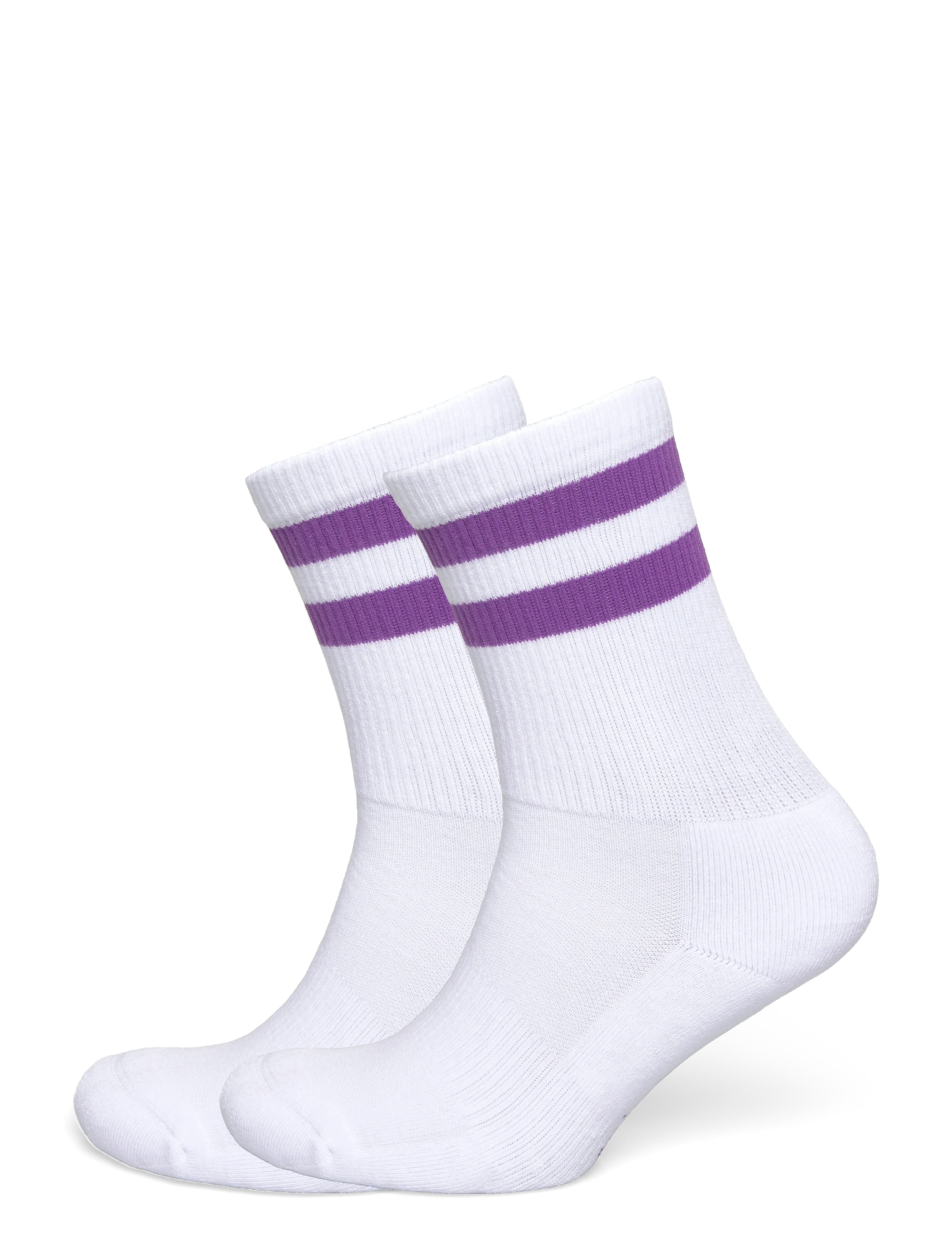 Organic Basics Core Stripe Crew Socks 2-pack - Strümpfe - WHITE / AUBERGINE / white