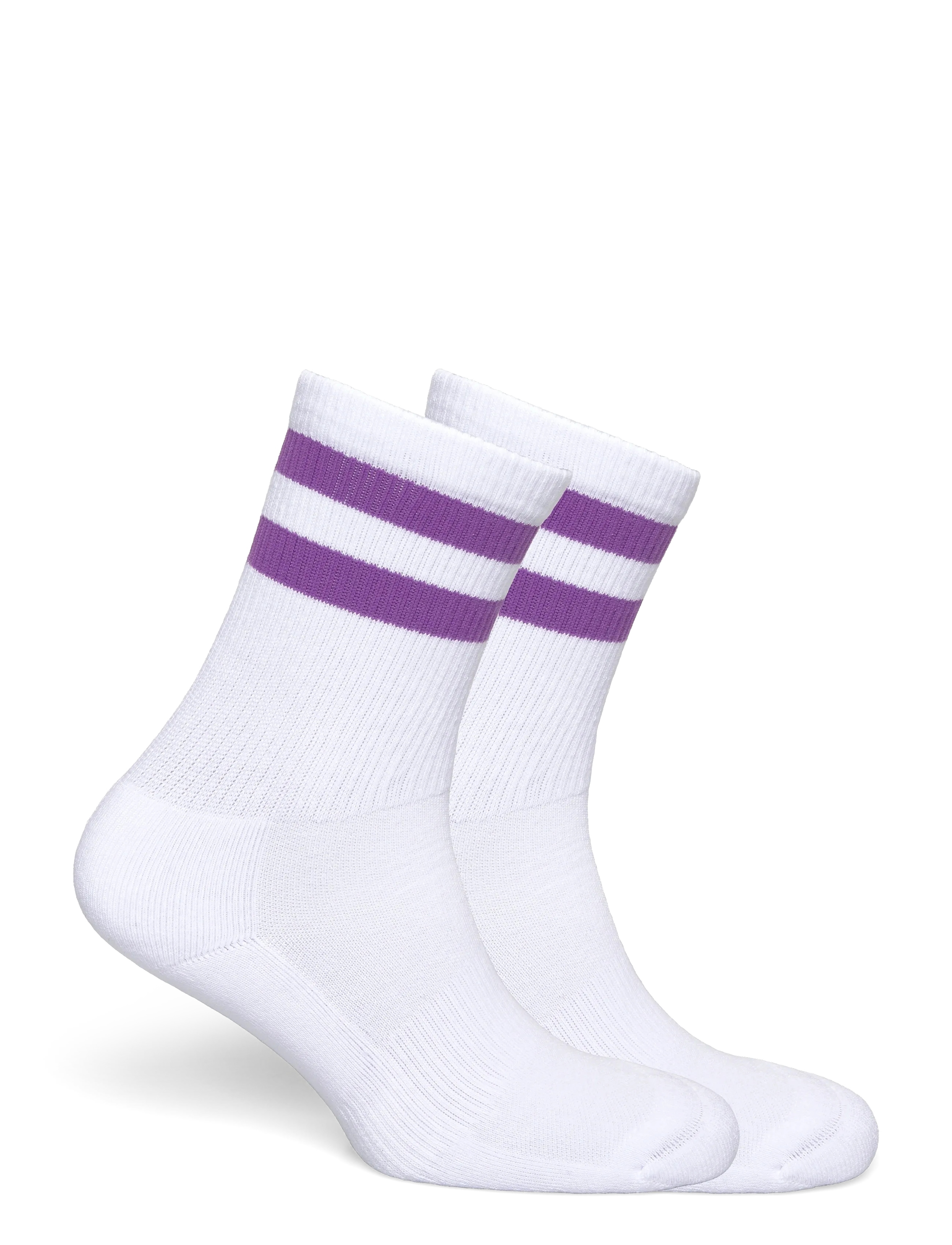 Organic Basics - Core Stripe Crew Socks 2-pack - die niedrigsten preise - white / aubergine - 1