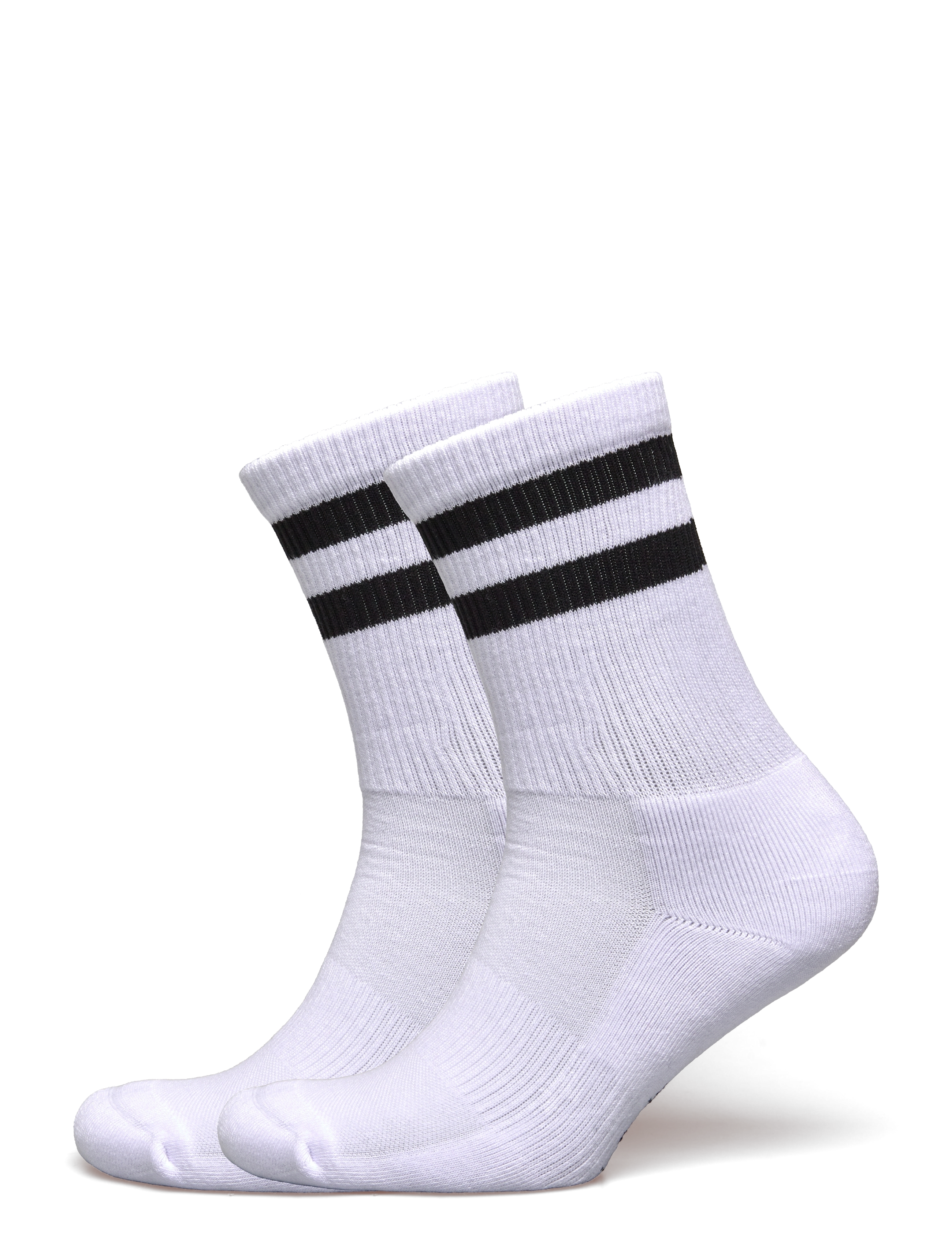 Organic Basics Core Stripe Crew Socks 2-pack - Strumpor - WHITE / BLACK / white