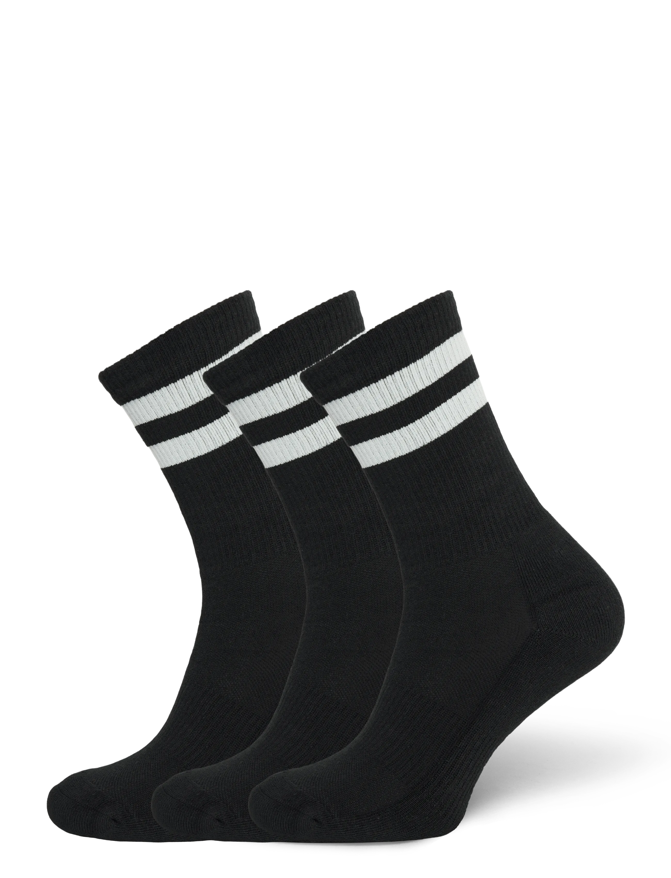 Organic Basics Core Stripe Crew Socks 3-pack - Organic Basics - BLACK / WHITE / black