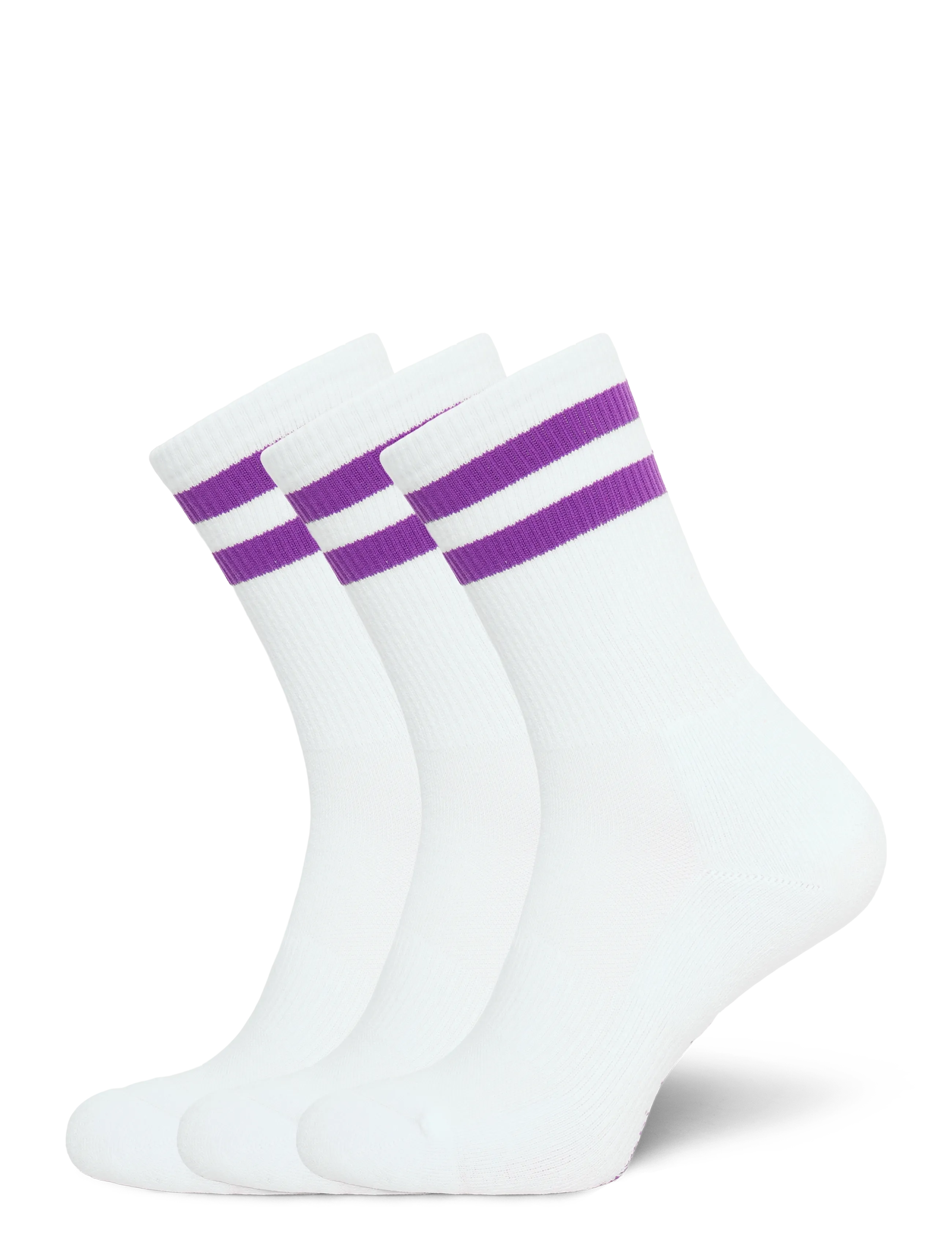 Organic Basics Core Stripe Crew Socks 3-pack - Strømper - WHITE / AUBERGINE / white