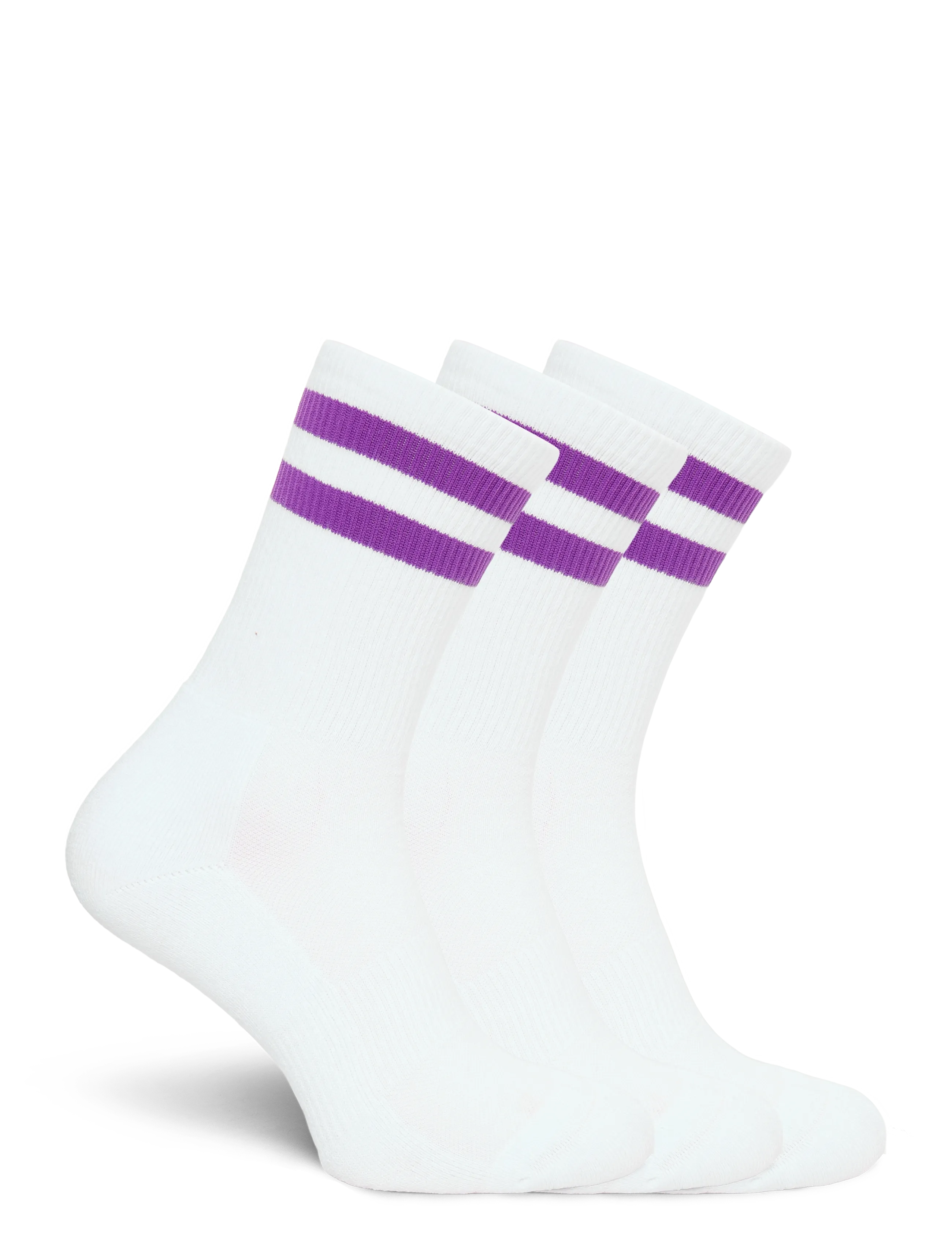 Organic Basics - Core Stripe Crew Socks 3-pack - laveste priser - white / aubergine - 1