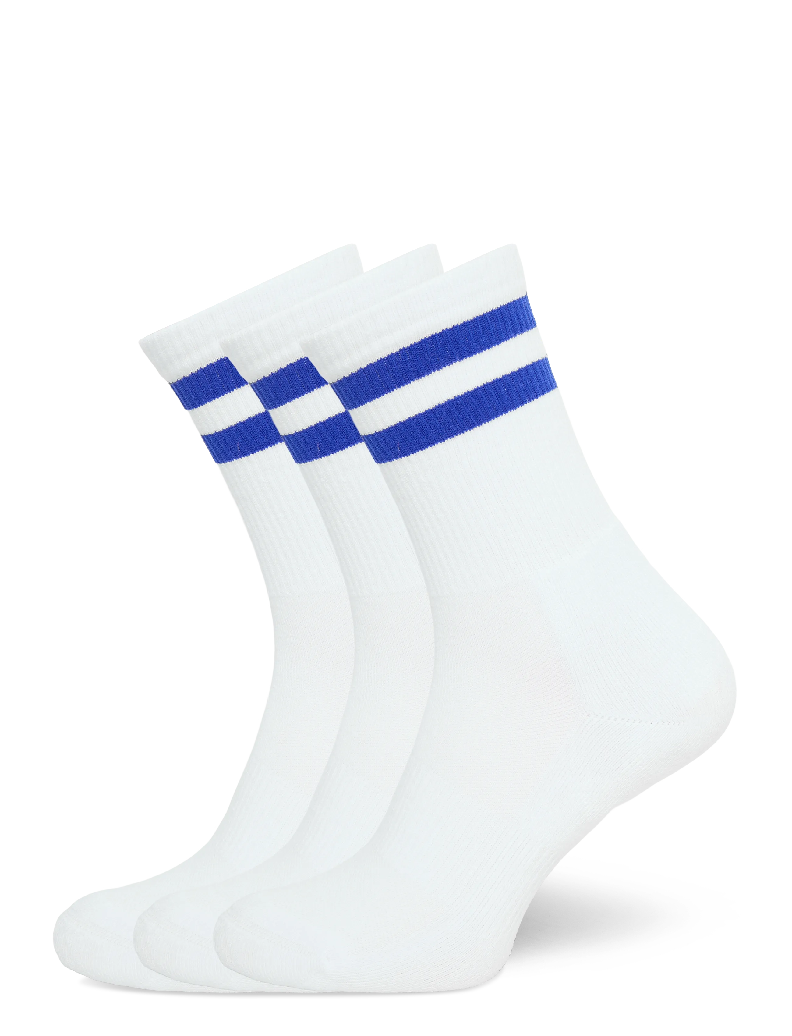 Organic Basics Core Stripe Crew Socks 3-pack - Organic Basics - WHITE / VIBRANT BLUE / white