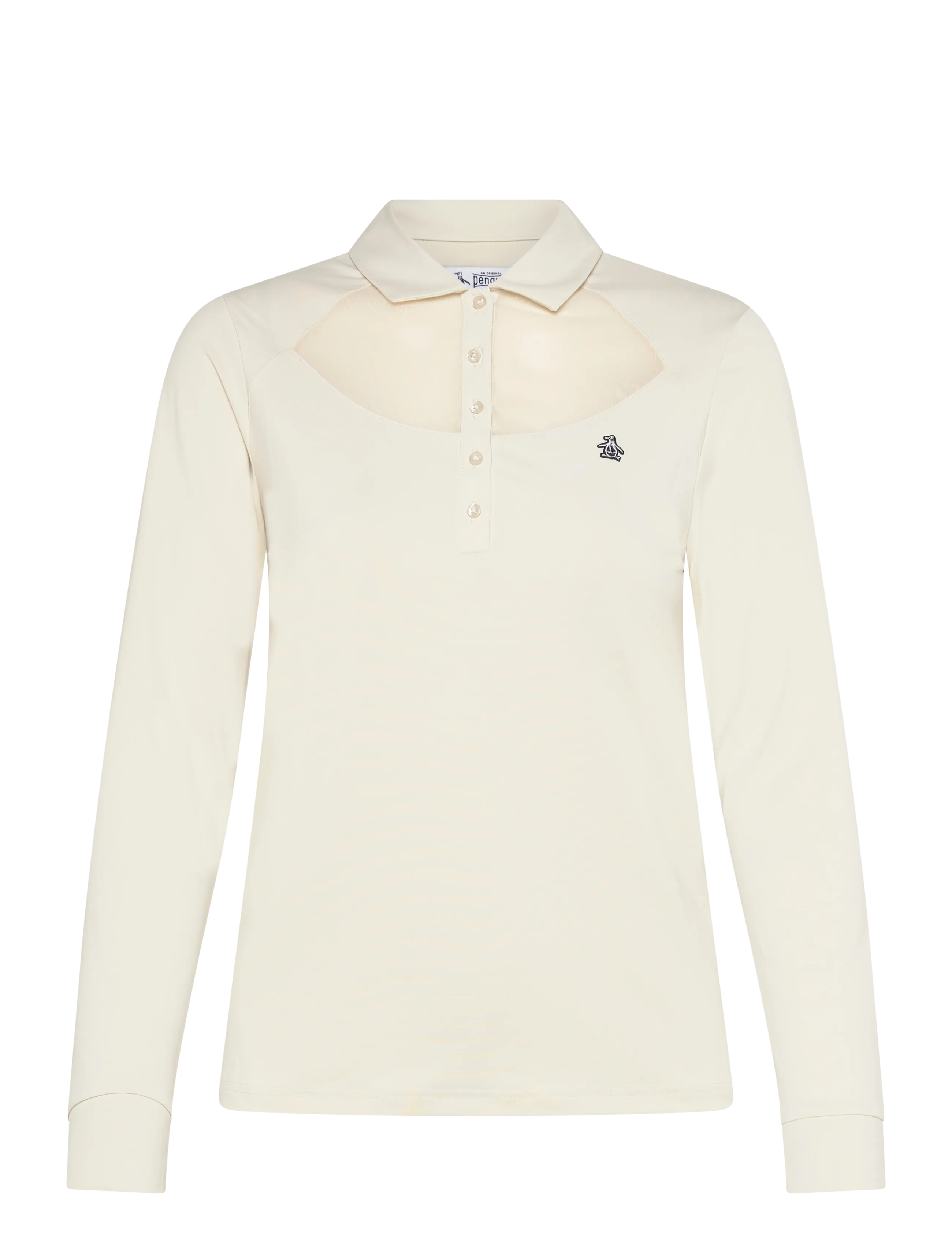 Original Penguin Golf Long Sleeve Polo with Power Mesh Yoke - Golf - SILVER BIRCH / cream