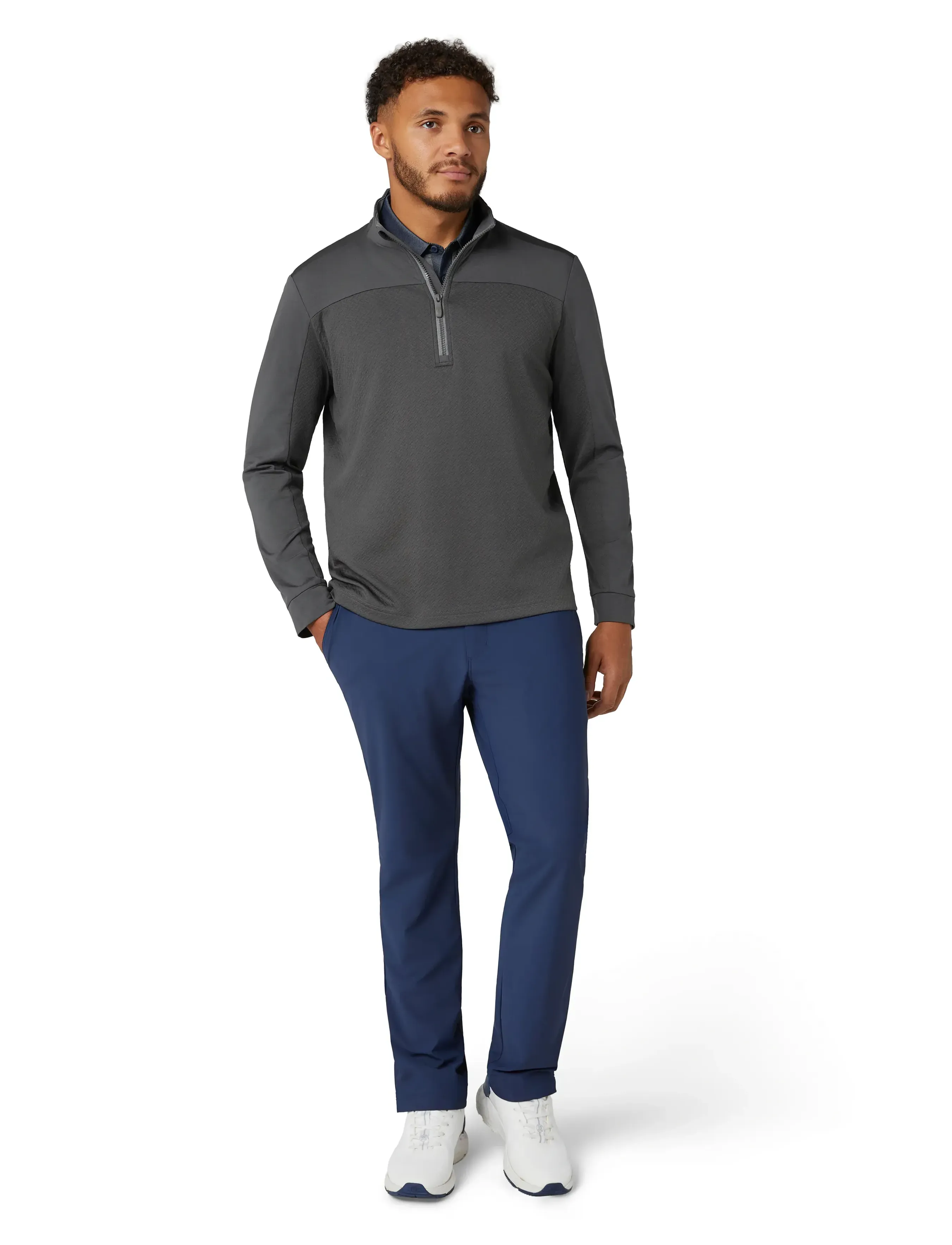 Original Penguin Golf Lightweight 1/4-Zip Mixed Media Pullover, Mænd, Materialemix Kvart Lynlås Pullover, Grå, Str: S