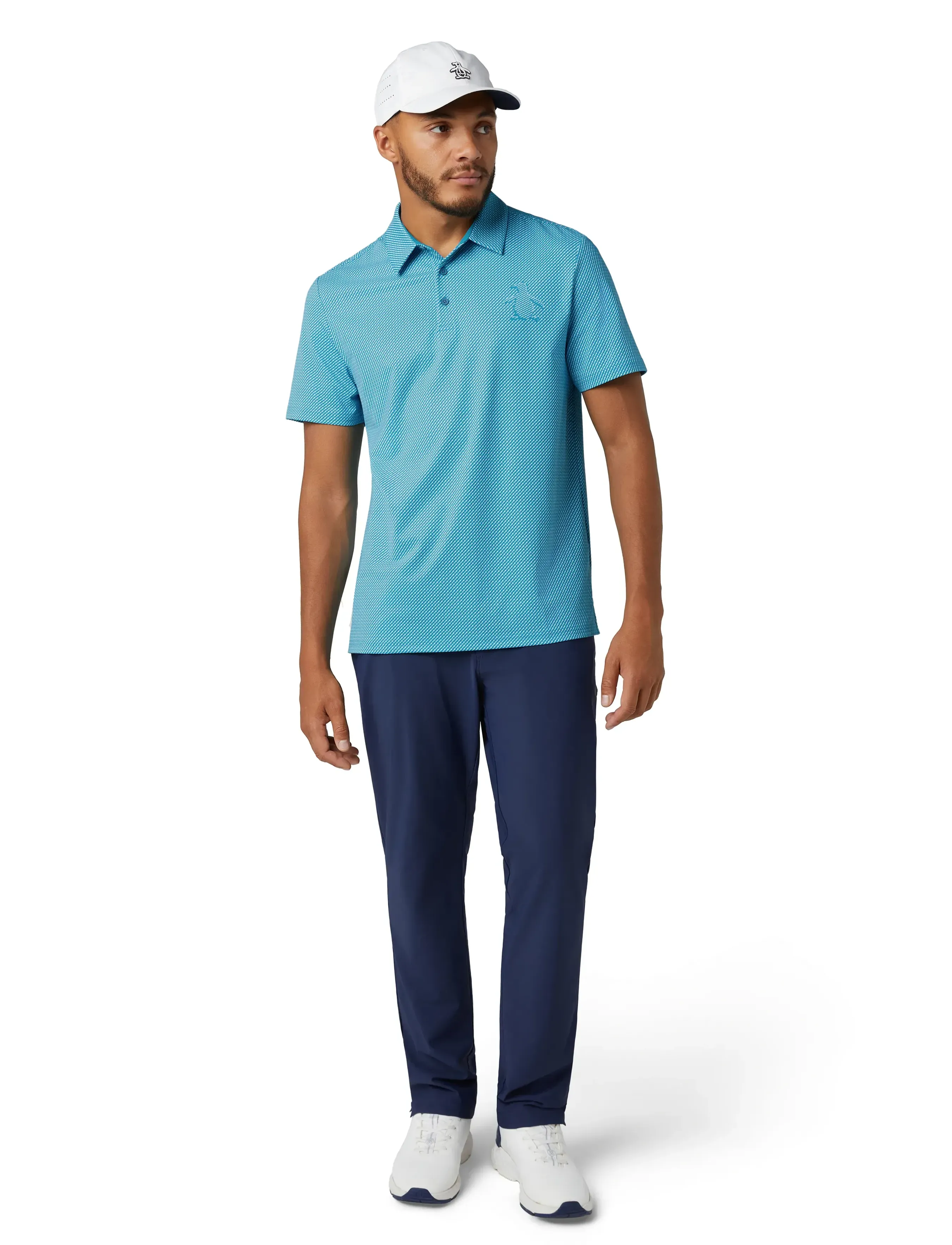 Original Penguin Golf Dimensional Pete Tee Twill Print, Mænd, Mønstret Poloshirt, Blå, Str: S