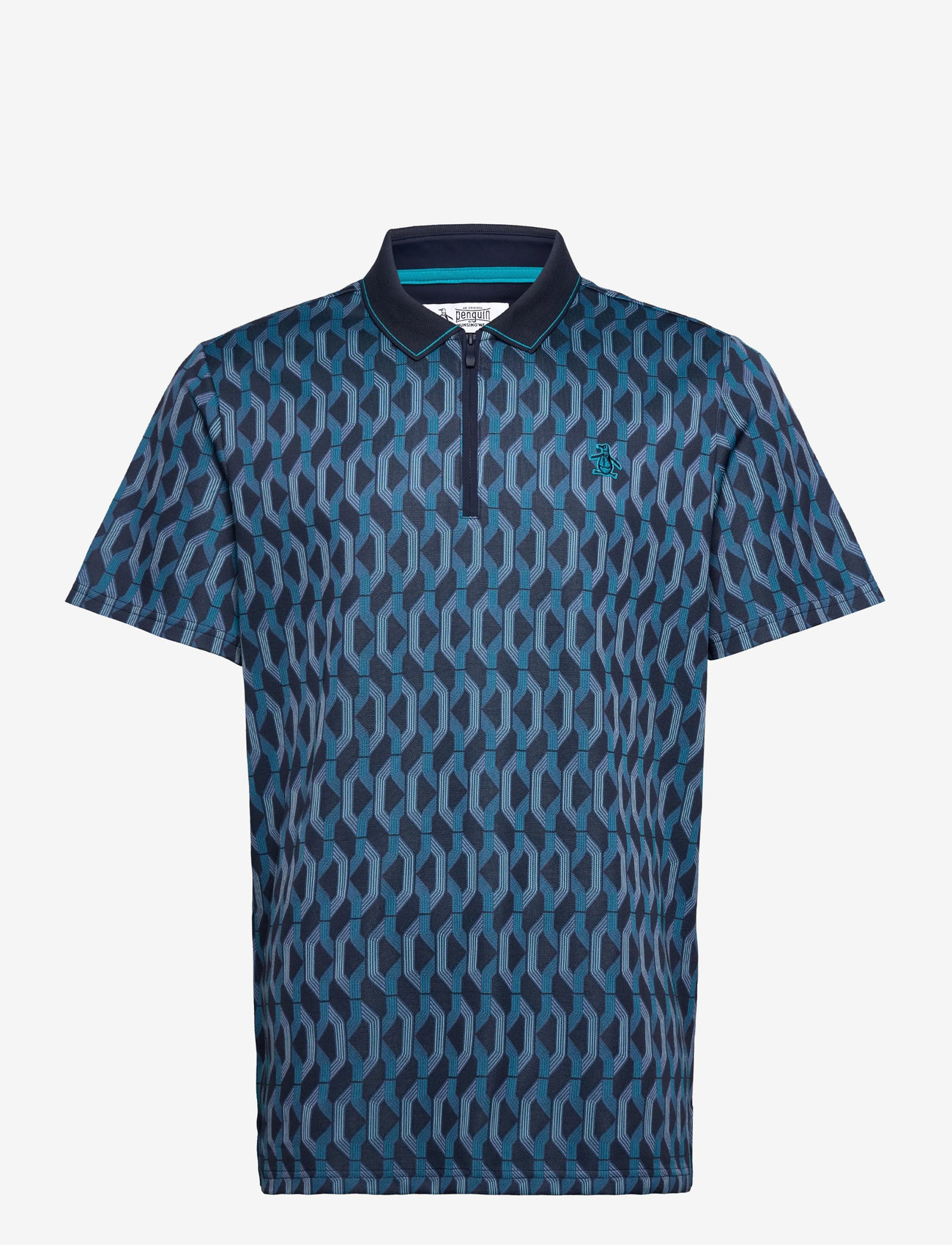 Original Penguin Golf - All Over Jacquard Colour Block Polo - toppe & t-shirts - black iris - 1