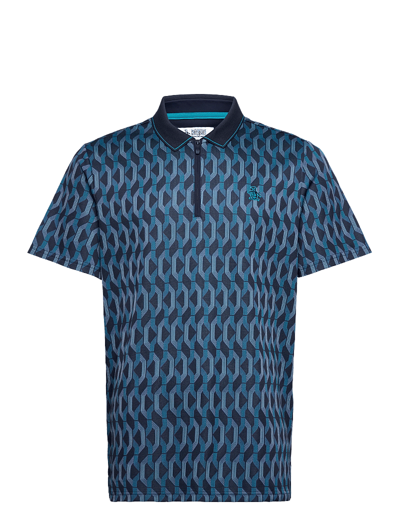 Original Penguin Golf - All Over Jacquard Colour Block Polo - toppe & t-shirts - black iris - 1