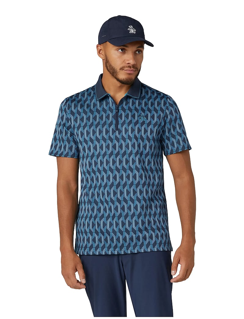 Original Penguin Golf - All Over Jacquard Colour Block Polo - toppe & t-shirts - black iris - 4