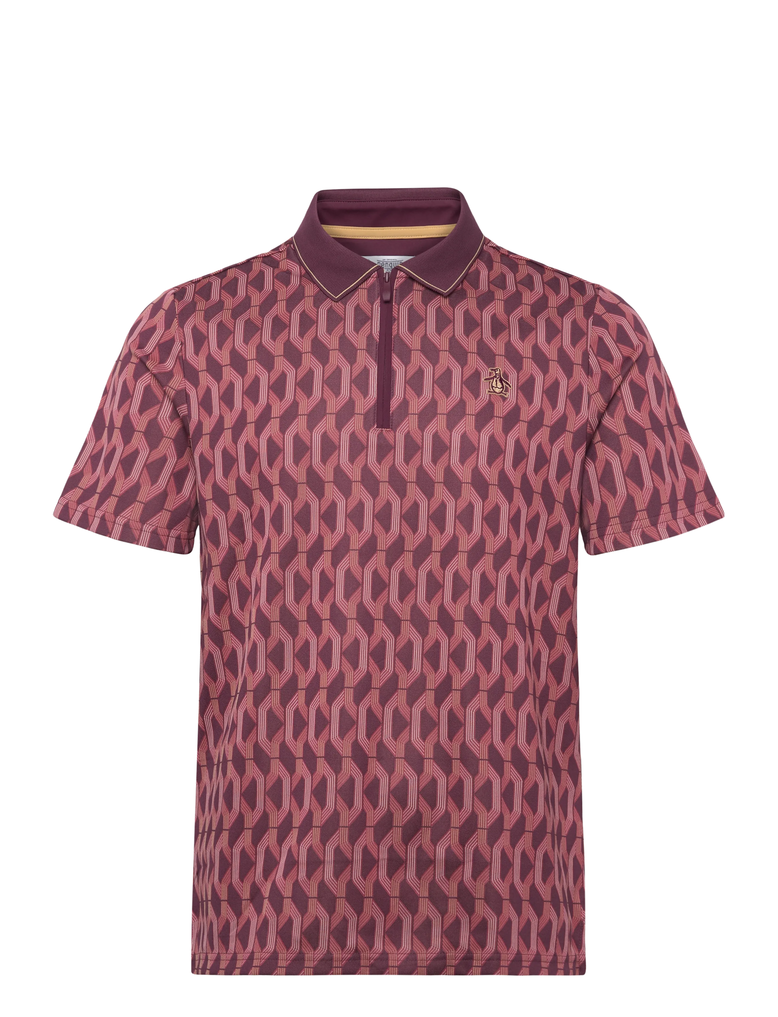 Original Penguin Golf All Over Jacquard Colour Block Polo - Kampanj - MAUVE WINE / red